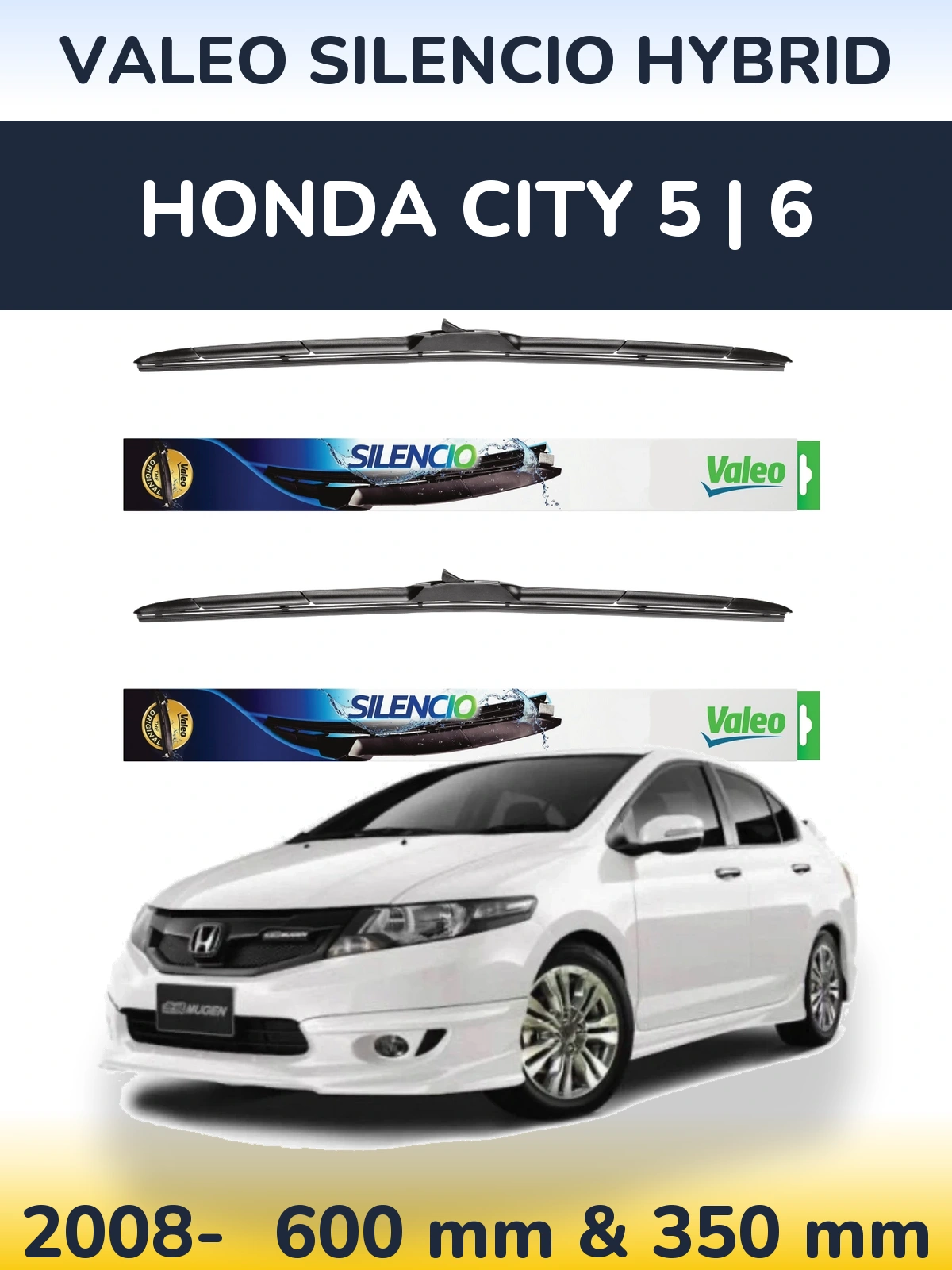 Komplet przednich wycieraczek Valeo Silencio Hybrid 600 & 350 mm do Honda City 5 | 6 2008-2026