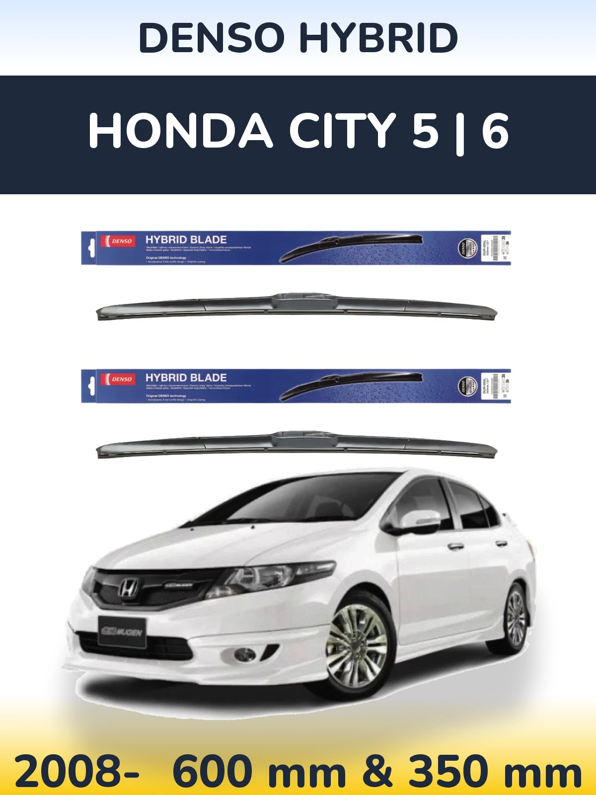 Komplet przednich wycieraczek Denso Hybrid 600 & 350 mm do Honda City 5 | 6 2008-2026
