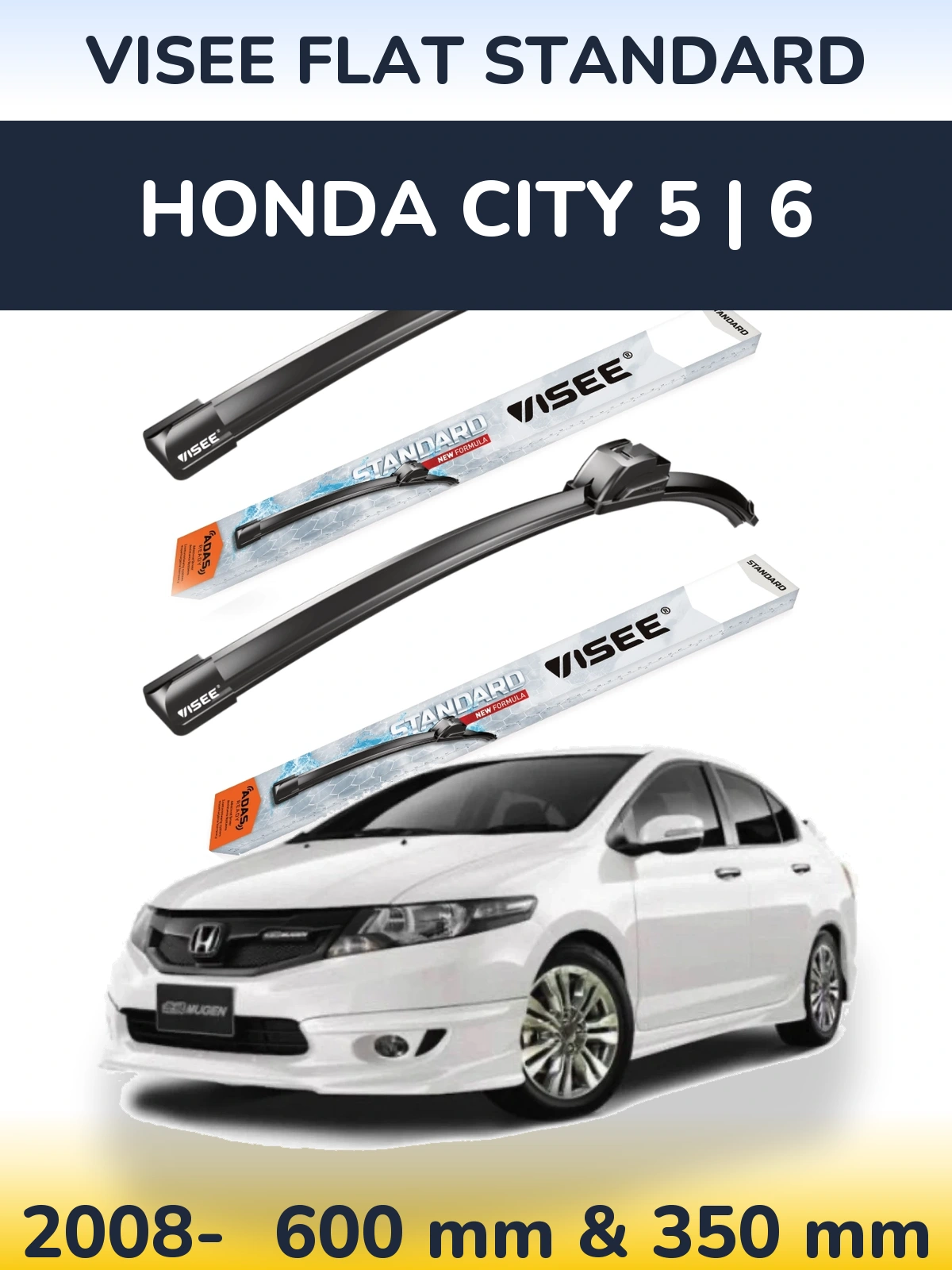 Komplet przednich wycieraczek VISEE FLAT STANDARD 600 & 350 mm do Honda City 5 | 6 2008-2026