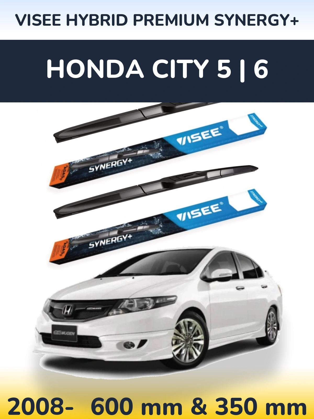 Komplet przednich wycieraczek VISEE HYBRID PREMIUM SYNERGY+ 600 & 350 mm do Honda City 5 | 6 2008-2026