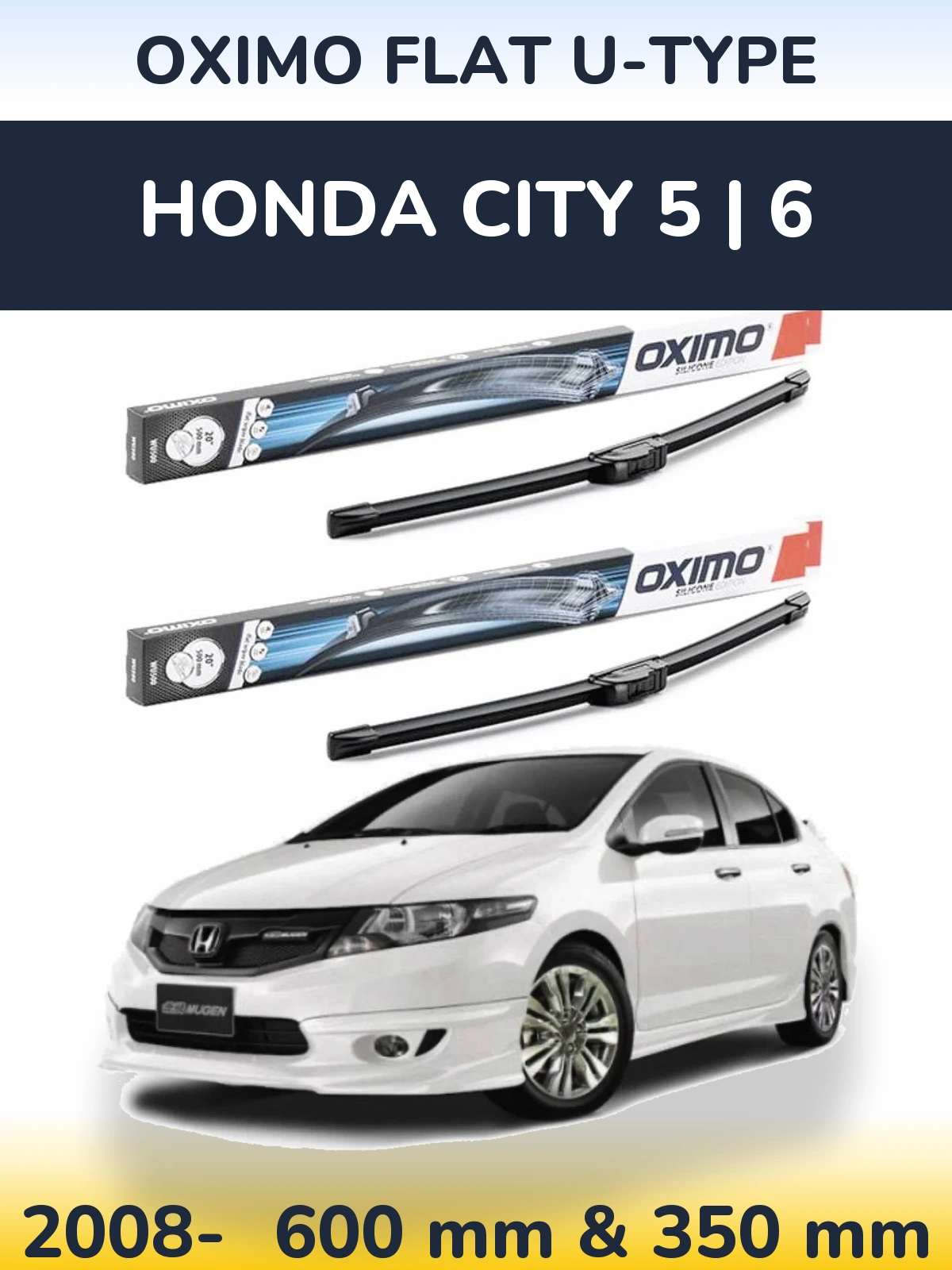 Komplet przednich wycieraczek Oximo Flat U-type 600 & 350 mm do Honda City 5 | 6 2008-2026
