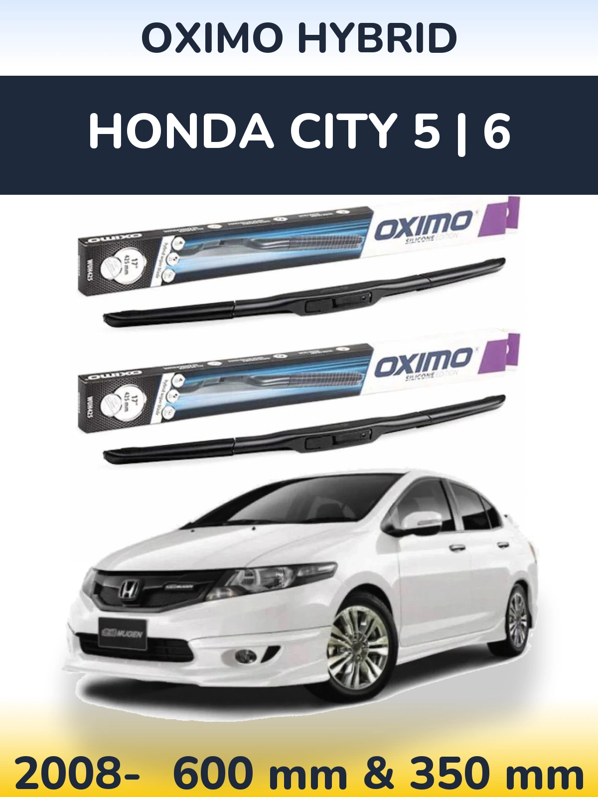 Komplet przednich wycieraczek Oximo Hybrid 600 & 350 mm do Honda City 5 | 6 2008-2026
