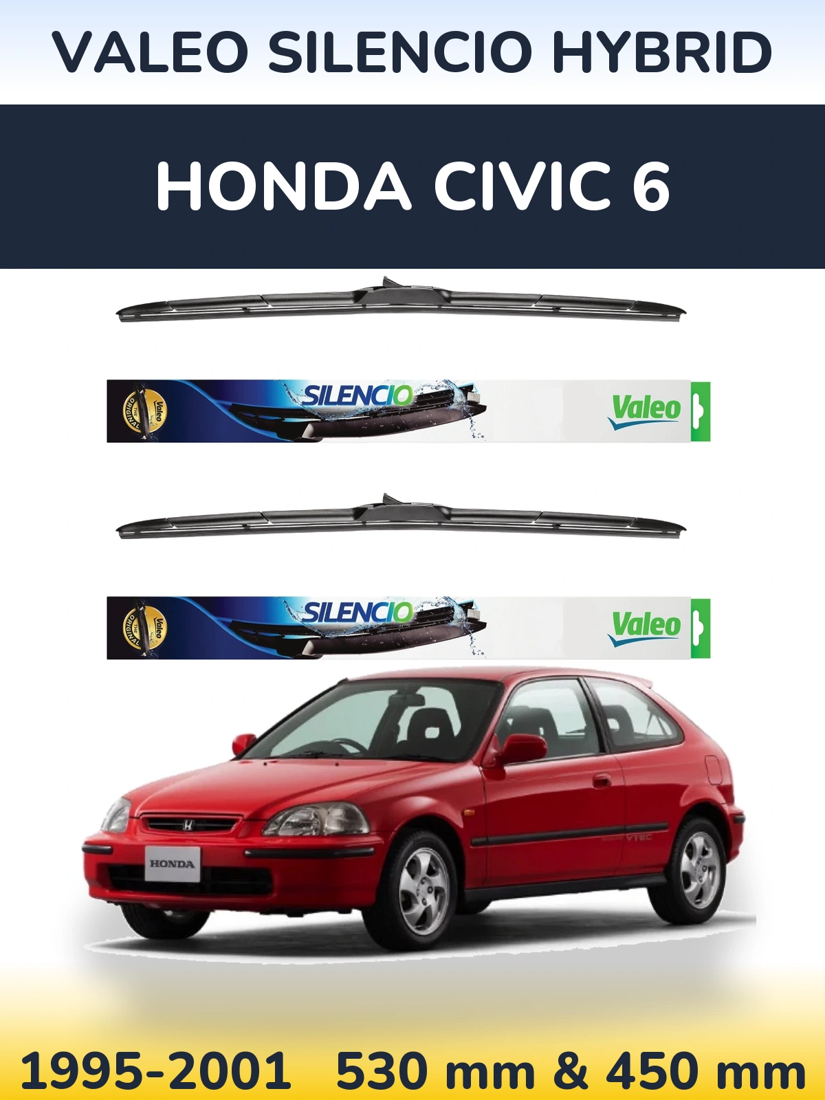 Комплект передних дворников Valeo Silencio Hybrid 530 & 450 мм для Honda Civic 6 1995-2001