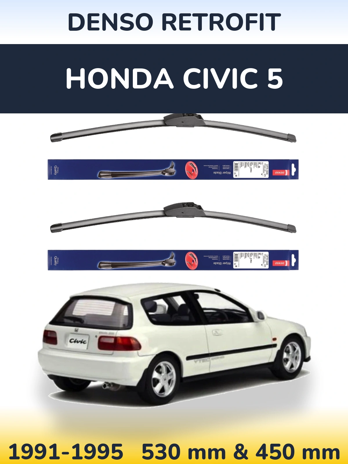 Komplet przednich wycieraczek Denso Retrofit 530 & 450 mm do Honda Civic 5 1991-1995