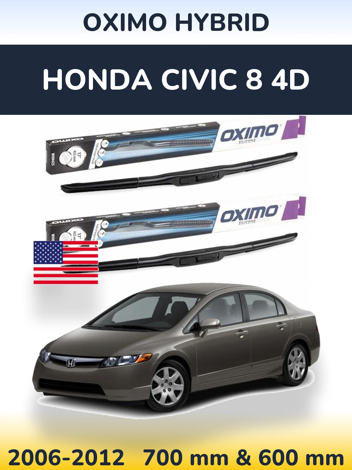 Комплект передних дворников Oximo Hybrid 700 & 600 мм для Honda Civic 8 4D 2006-2012