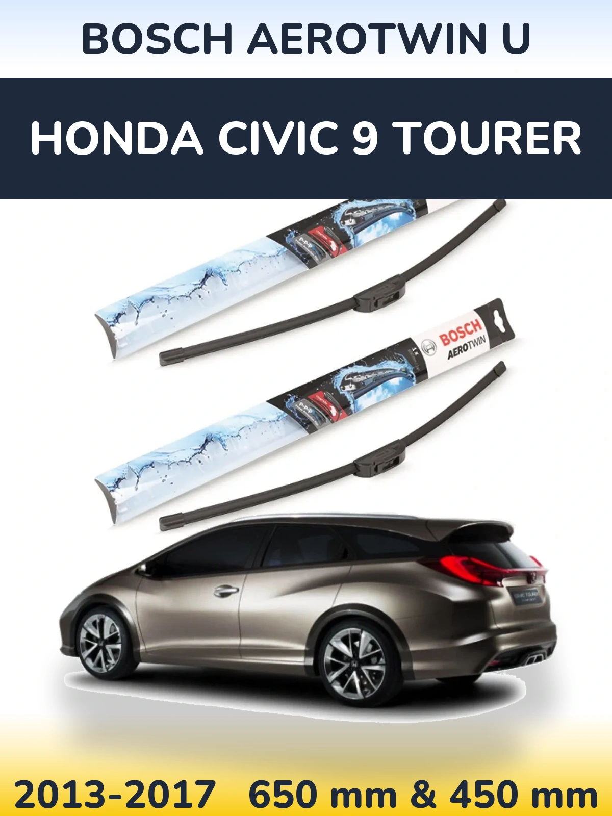 Комплект передних дворников BOSCH AeroTwin U 650 & 450 мм для Honda Civic 9 Tourer 2013-2017