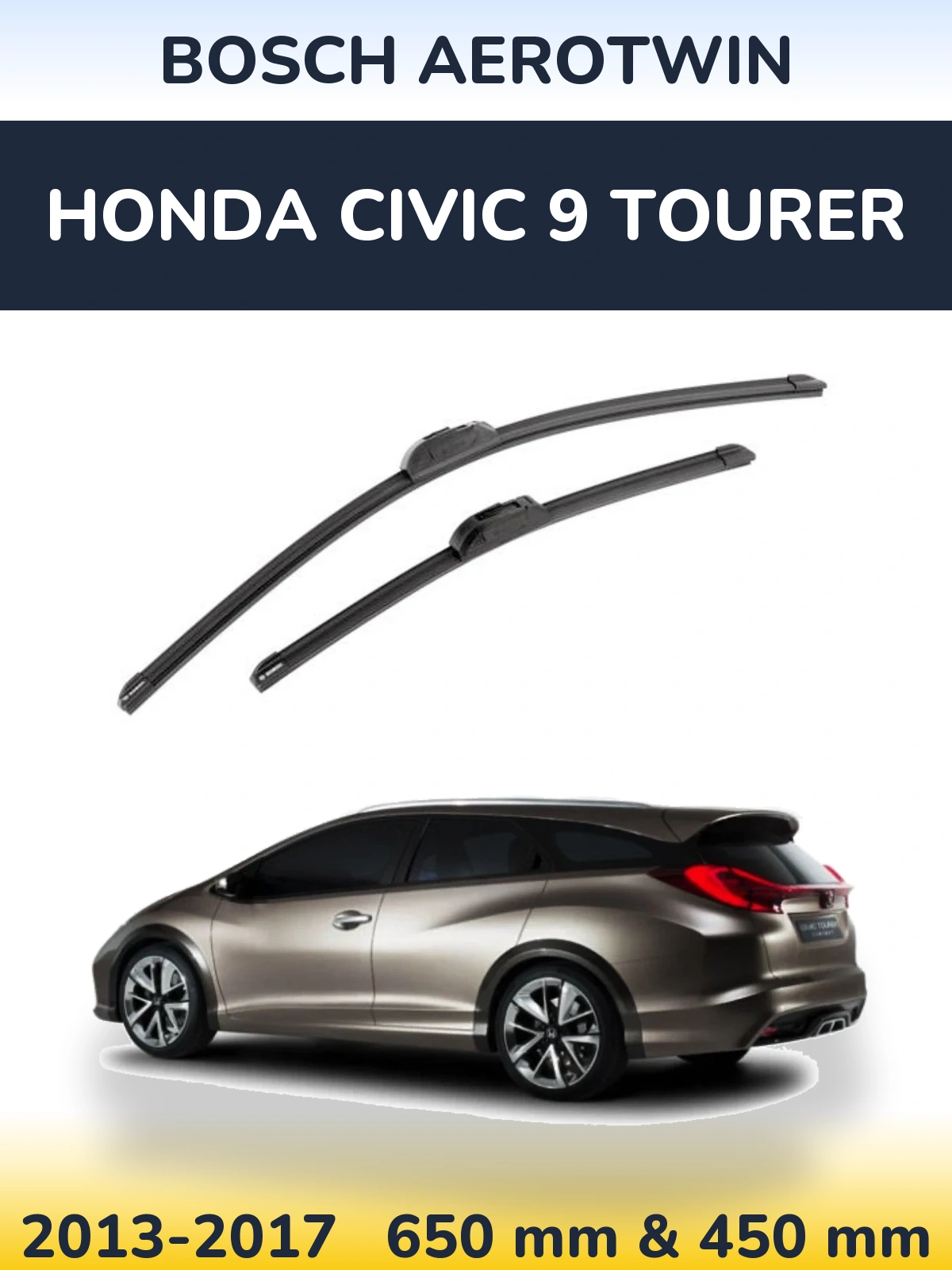 Komplet przednich wycieraczek BOSCH AeroTwin 650 & 450 mm do Honda Civic 9 Tourer 2013-2017