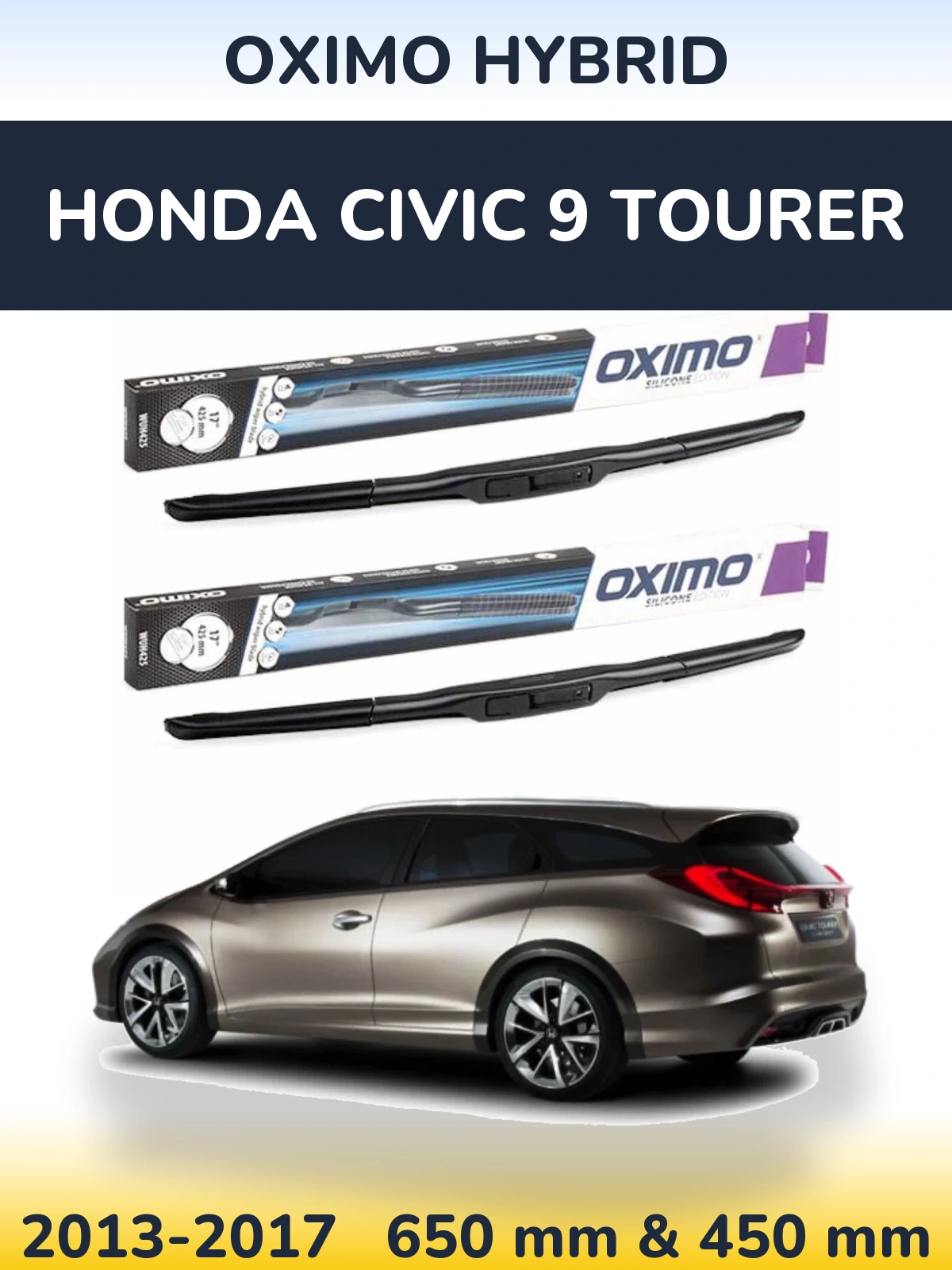 Komplet przednich wycieraczek Oximo Hybrid 650 & 450 mm do Honda Civic 9 Tourer 2013-2017