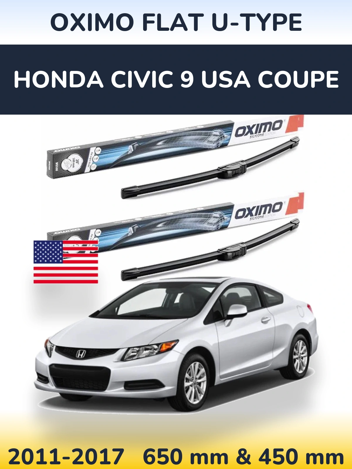 Komplet przednich wycieraczek Oximo Flat U-type 650 & 450 mm do Honda Civic 9 USA coupe 2011-2017