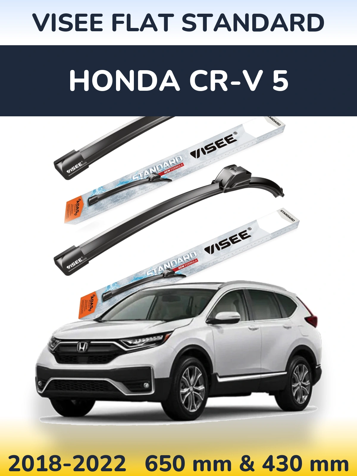 Комплект передних дворников VISEE FLAT STANDARD 650 & 430 мм для Honda CR-V 5 2018-2022