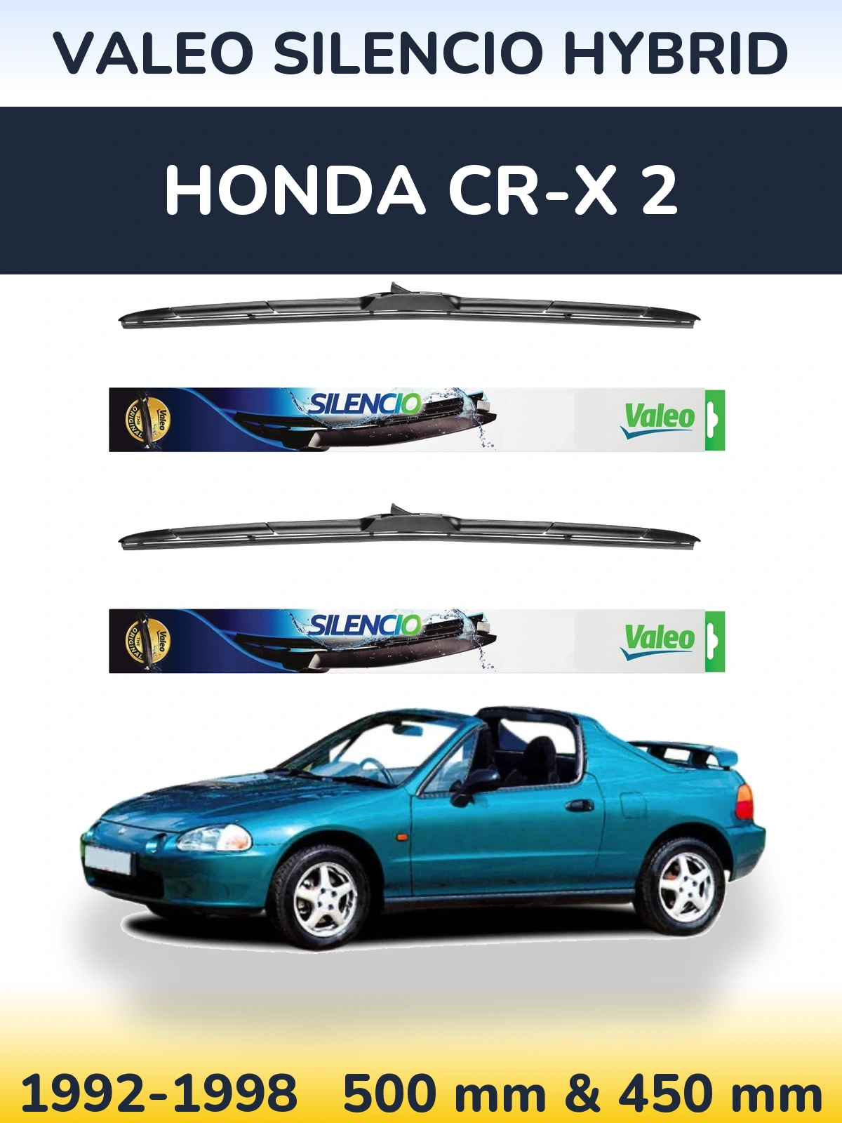 Komplet przednich wycieraczek Valeo Silencio Hybrid 500 & 450 mm do Honda CR-X 2 1992-1998