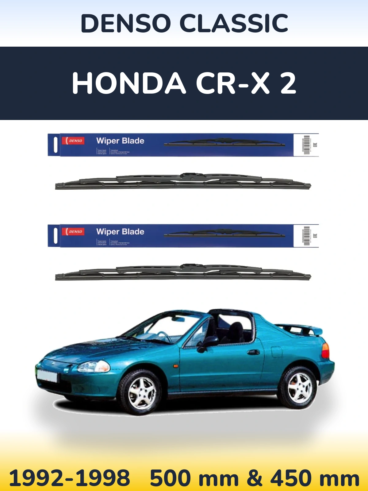 Front wiper blade set Denso Classic 500 & 450 mm for Honda CR-X 2 1992-1998