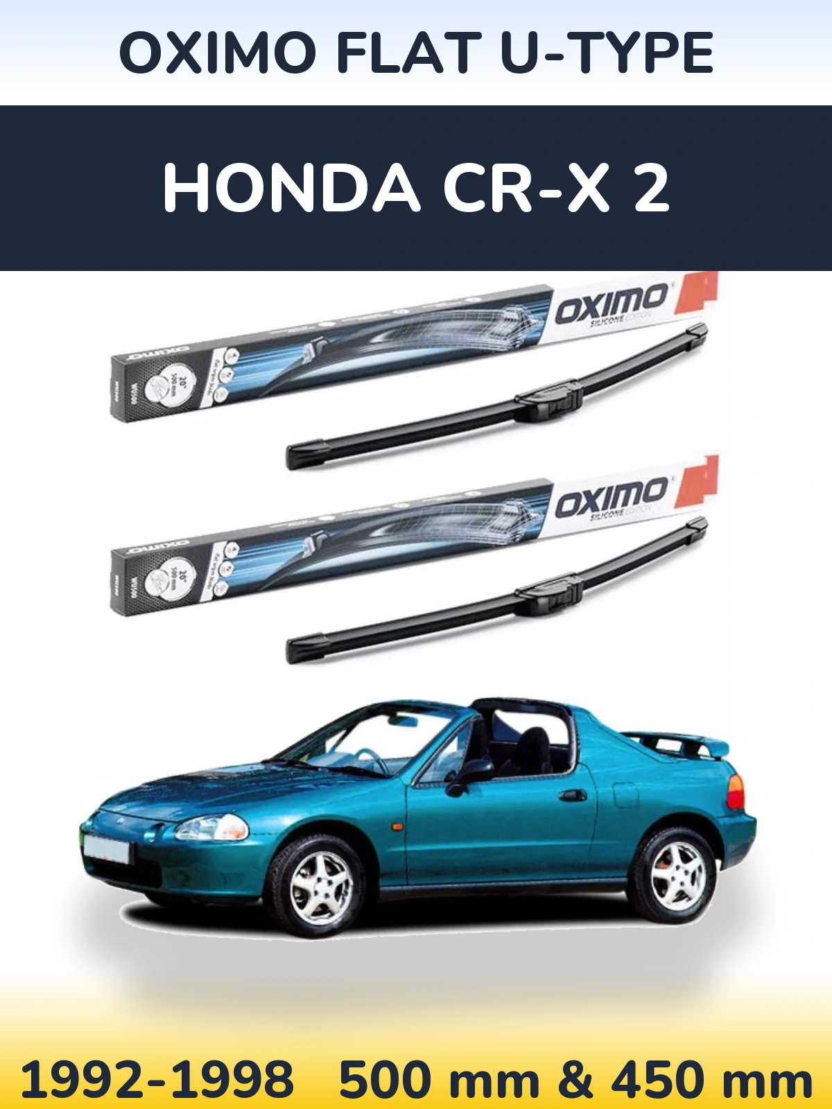 Комплект передних дворников Oximo Flat U-type 500 & 450 мм для Honda CR-X 2 1992-1998