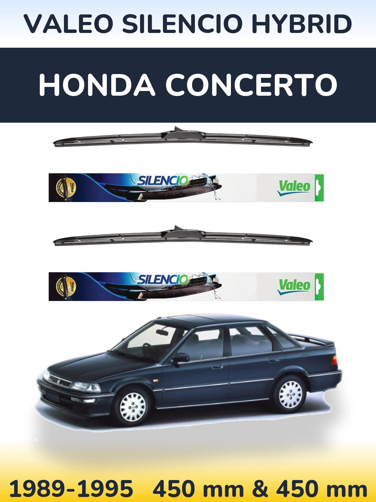 Komplet przednich wycieraczek Valeo Silencio Hybrid 450 & 450 mm do Honda Concerto 1989-1995