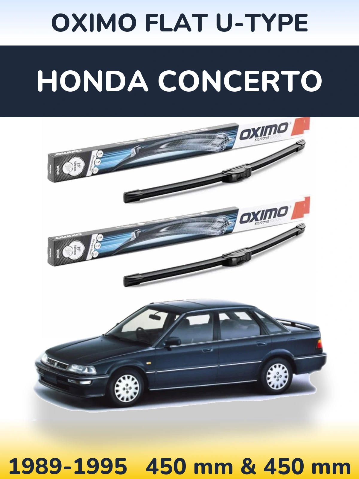 Front wiper blade set Oximo Flat U-type 450 & 450 mm for Honda Concerto 1989-1995