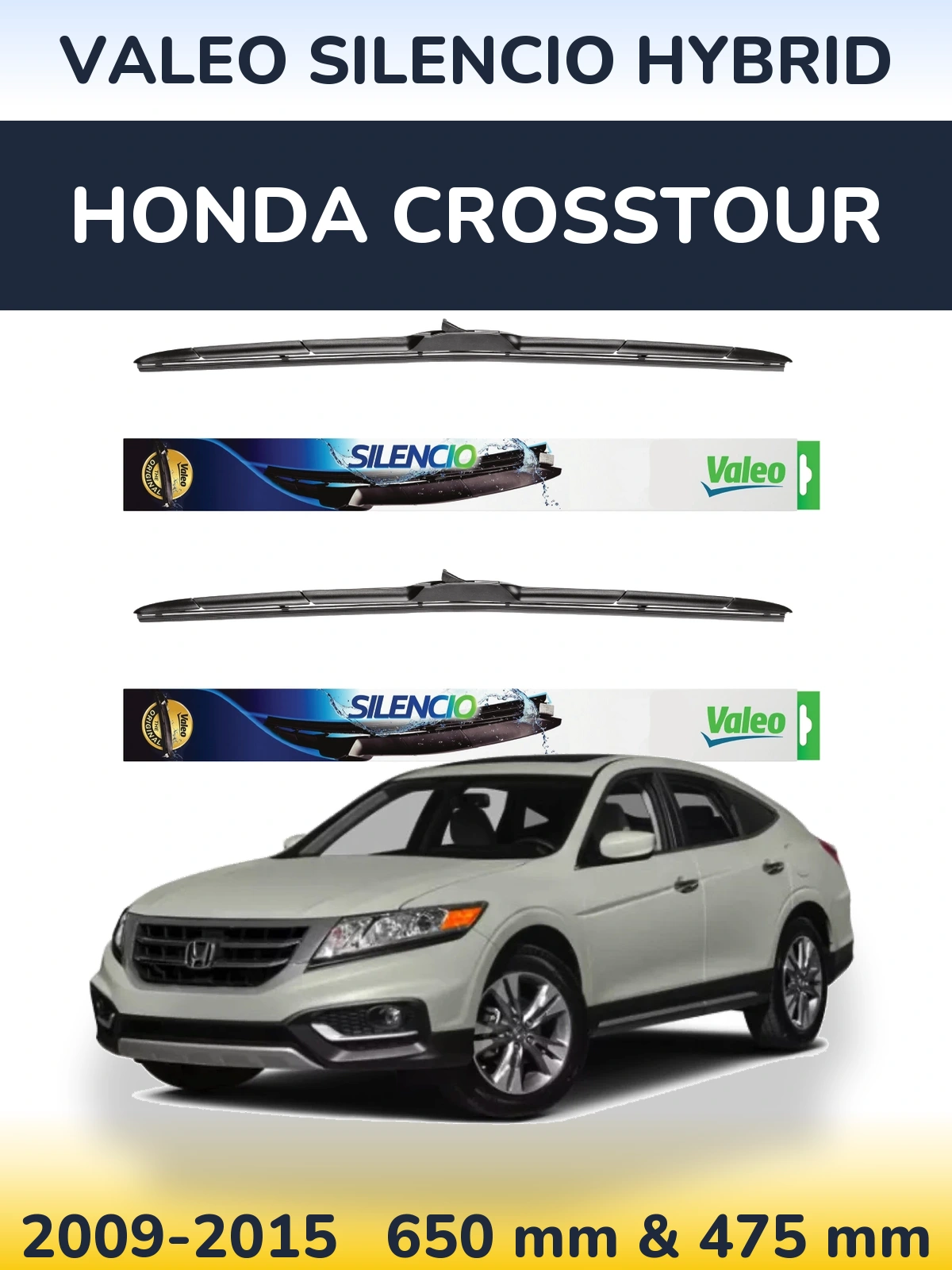 Komplet przednich wycieraczek Valeo Silencio Hybrid 650 & 475 mm do Honda Crosstour 2009-2015