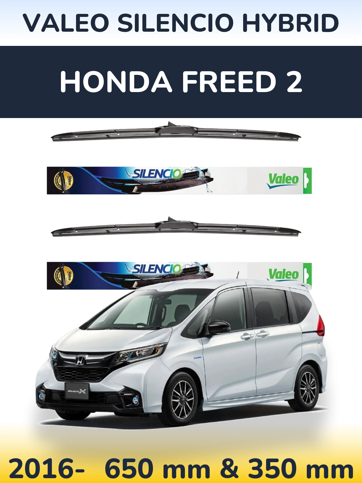 Комплект передних дворников Valeo Silencio Hybrid 650 & 350 мм для Honda Freed 2 2016-2026