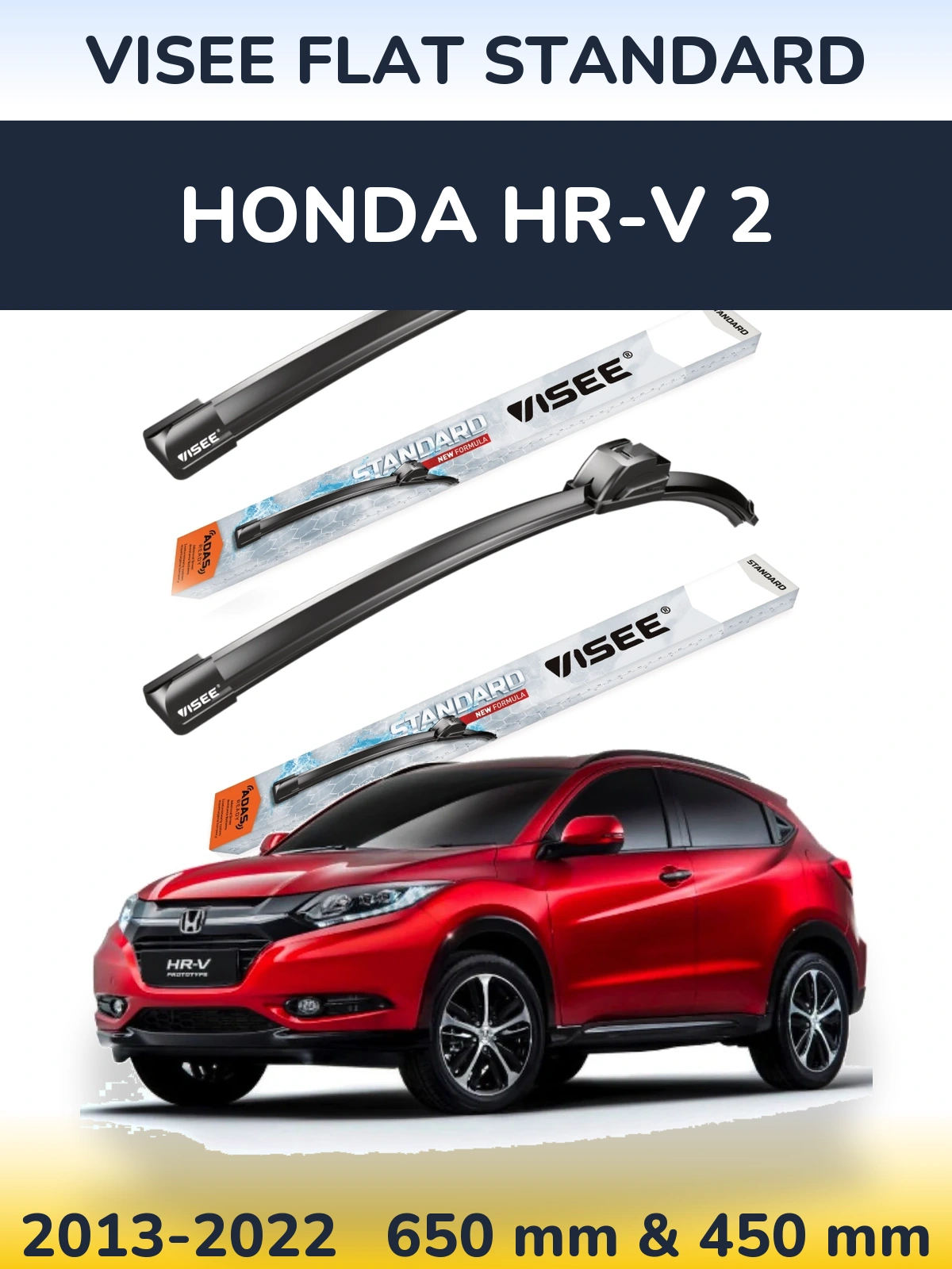 Комплект передних дворников VISEE FLAT STANDARD 650 & 450 мм для Honda HR-V 2 2013-2022