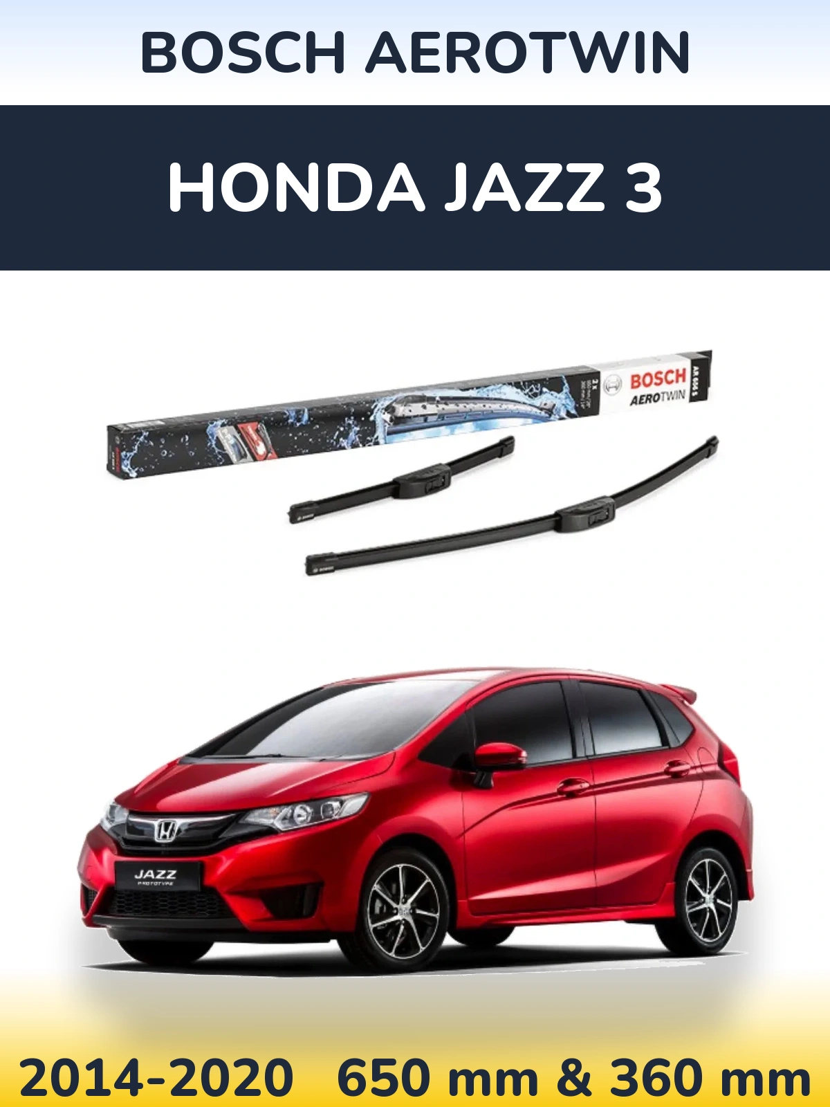 Комплект передних дворников BOSCH AeroTwin 650 & 360 мм для Honda Jazz 3 2014-2020