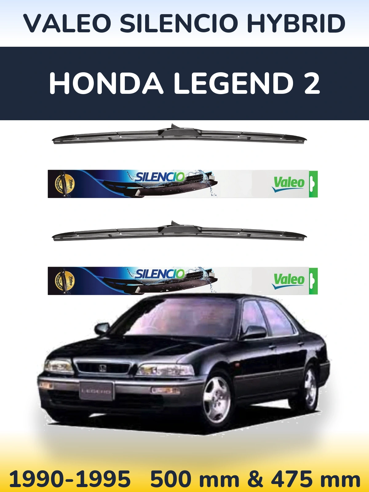 Komplet przednich wycieraczek Valeo Silencio Hybrid 500 & 475 mm do Honda Legend 2 1990-1995