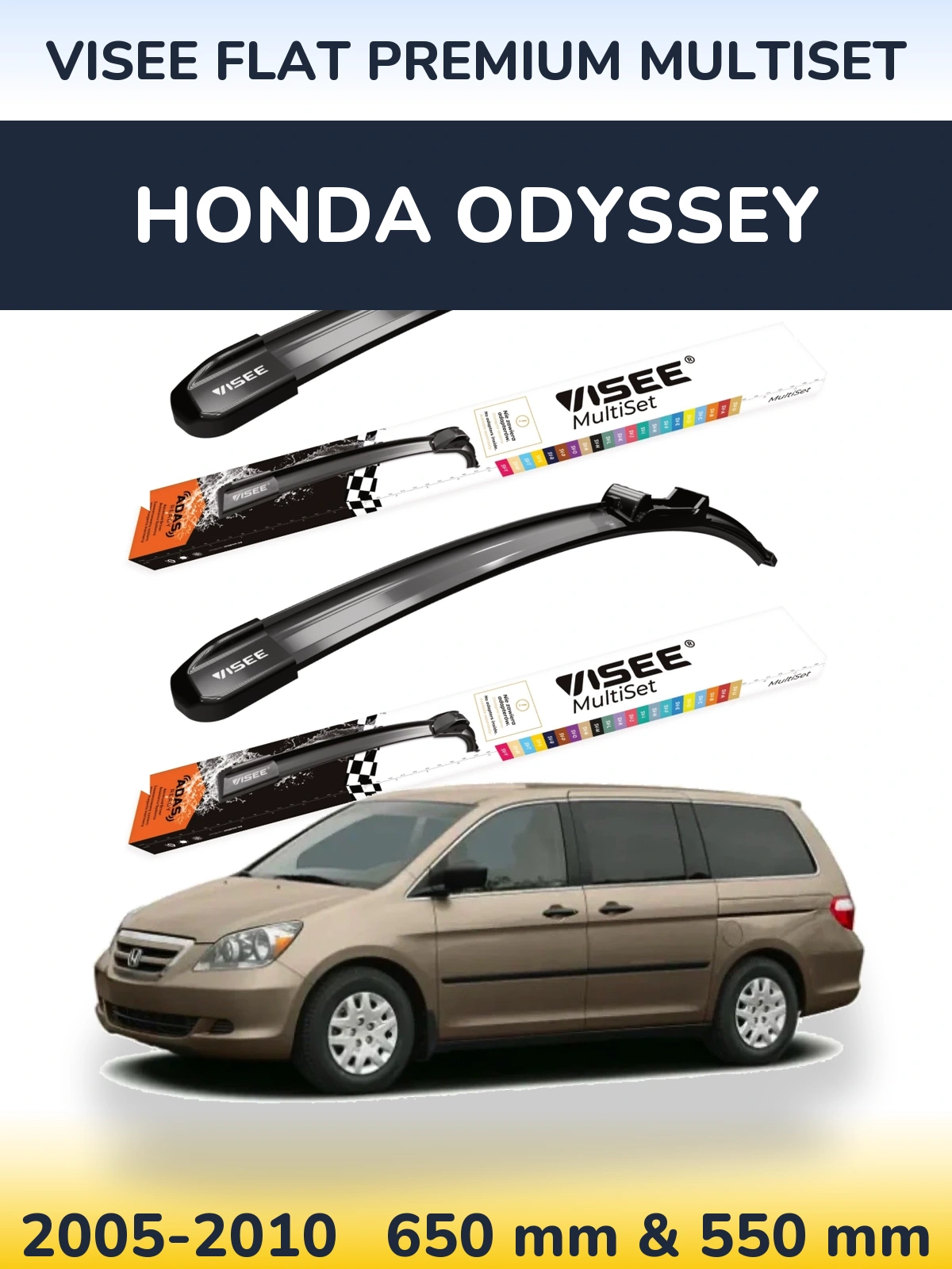 Komplet przednich wycieraczek VISEE FLAT PREMIUM MultiSet 650 & 550 mm do Honda Odyssey 3 2005-2010