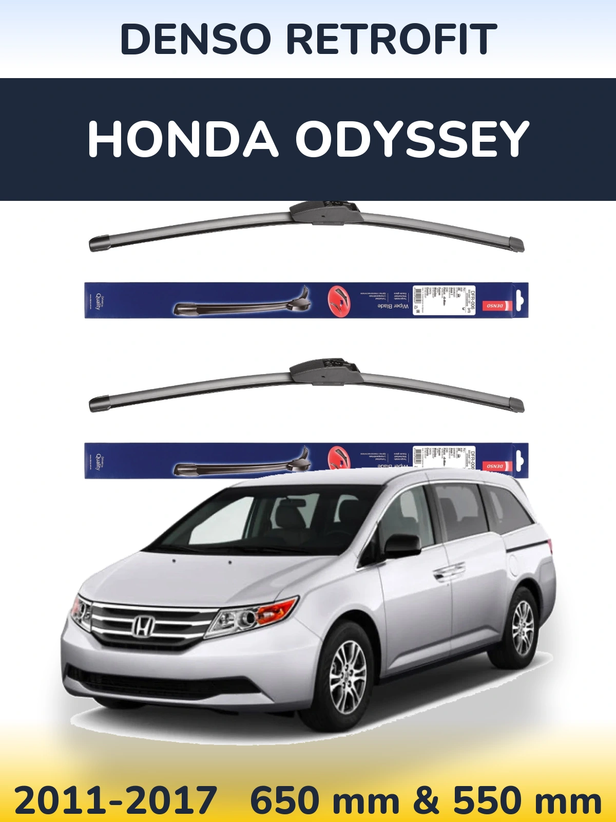 Front wiper blade set Denso Retrofit 650 & 550 mm for Honda Odyssey 2011-2017