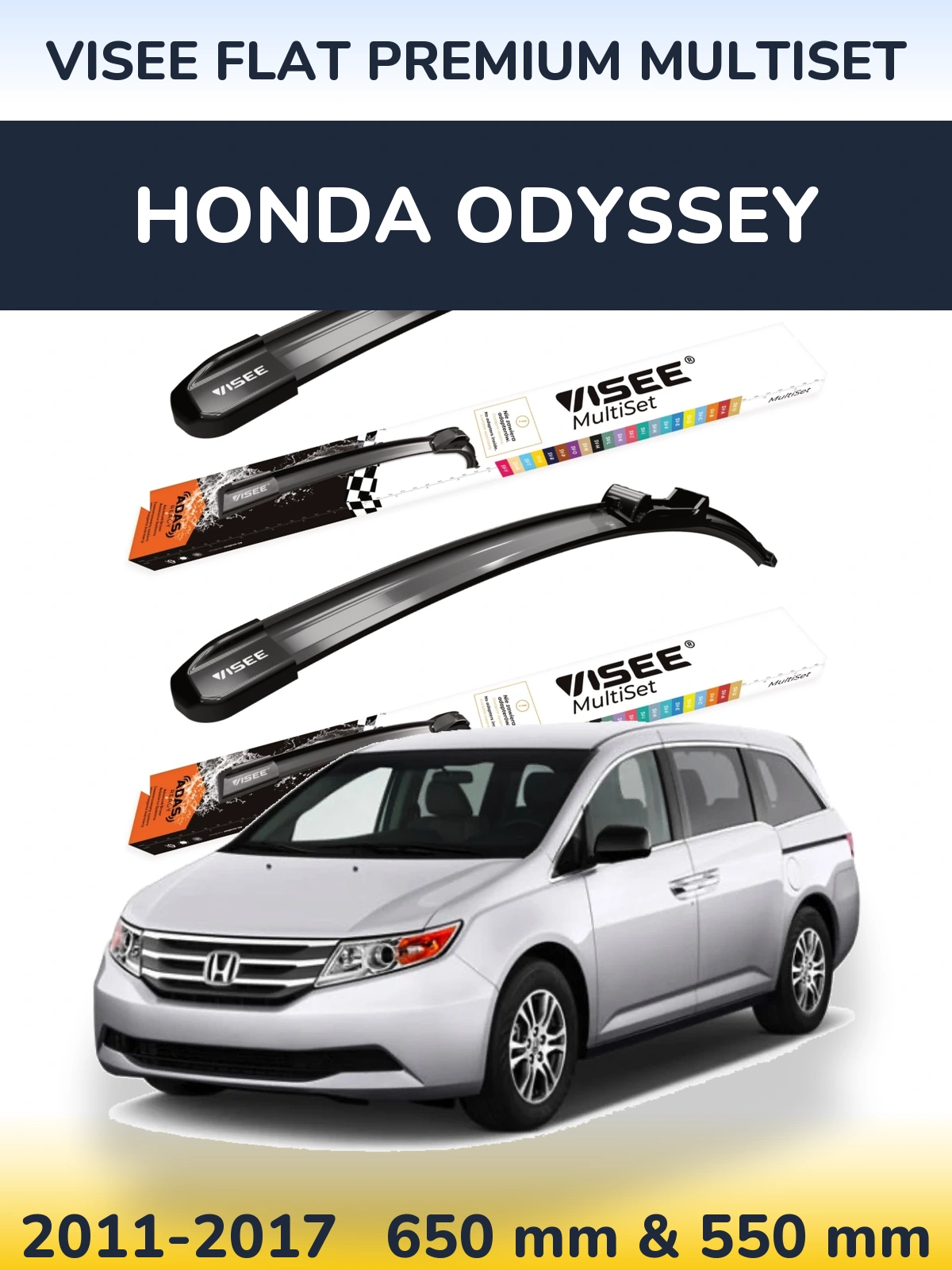 Комплект передних дворников VISEE FLAT PREMIUM MultiSet 650 & 550 мм для Honda Odyssey 2011-2017