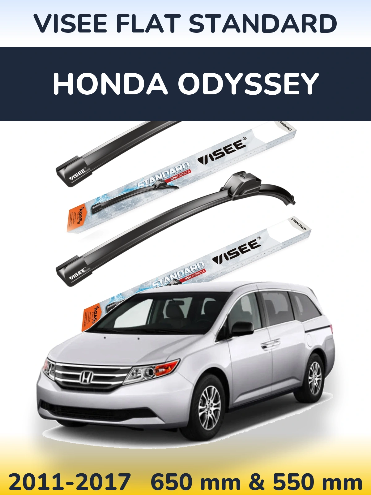 Front wiper blade set VISEE FLAT STANDARD 650 & 550 mm for Honda Odyssey 2011-2017
