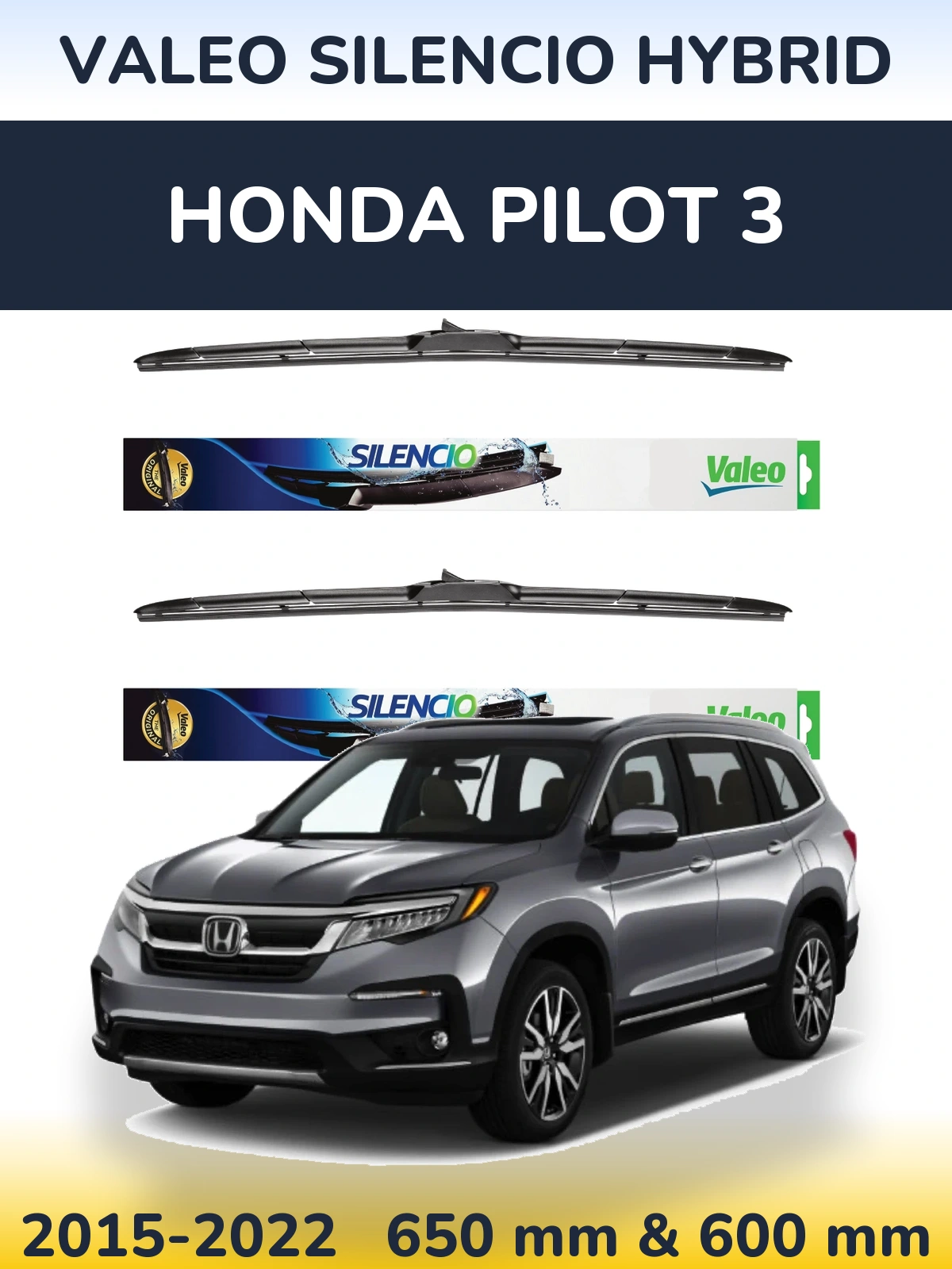 Komplet przednich wycieraczek Valeo Silencio Hybrid 650 & 600 mm do Honda Pilot 3 2015-2022