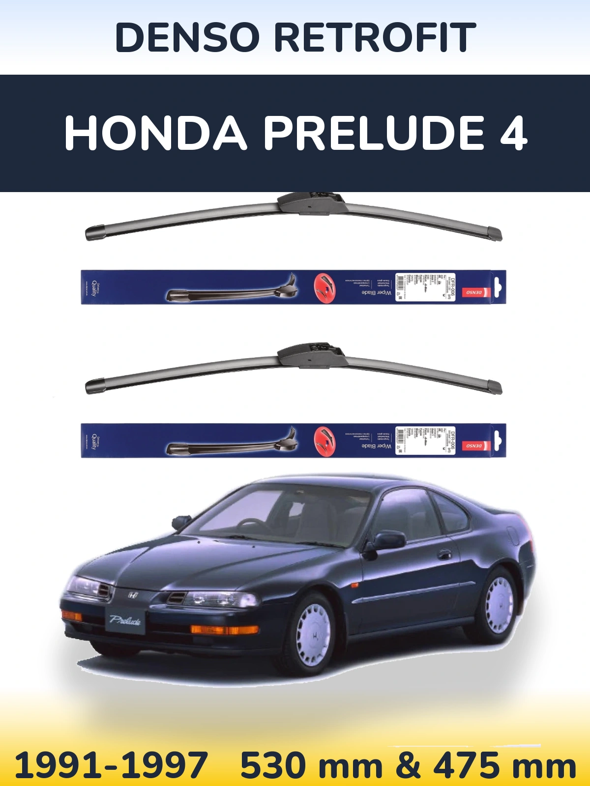Комплект передних дворников Denso Retrofit 530 & 475 мм для Honda Prelude 4 1991-1997