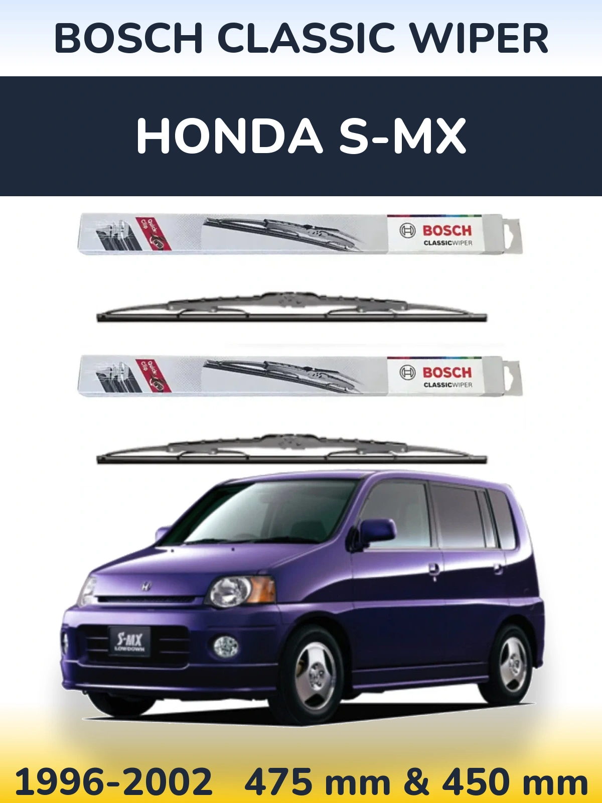 Komplet przednich wycieraczek BOSCH Classic Wiper 475 & 450 mm do Honda S-MX 1996-2002