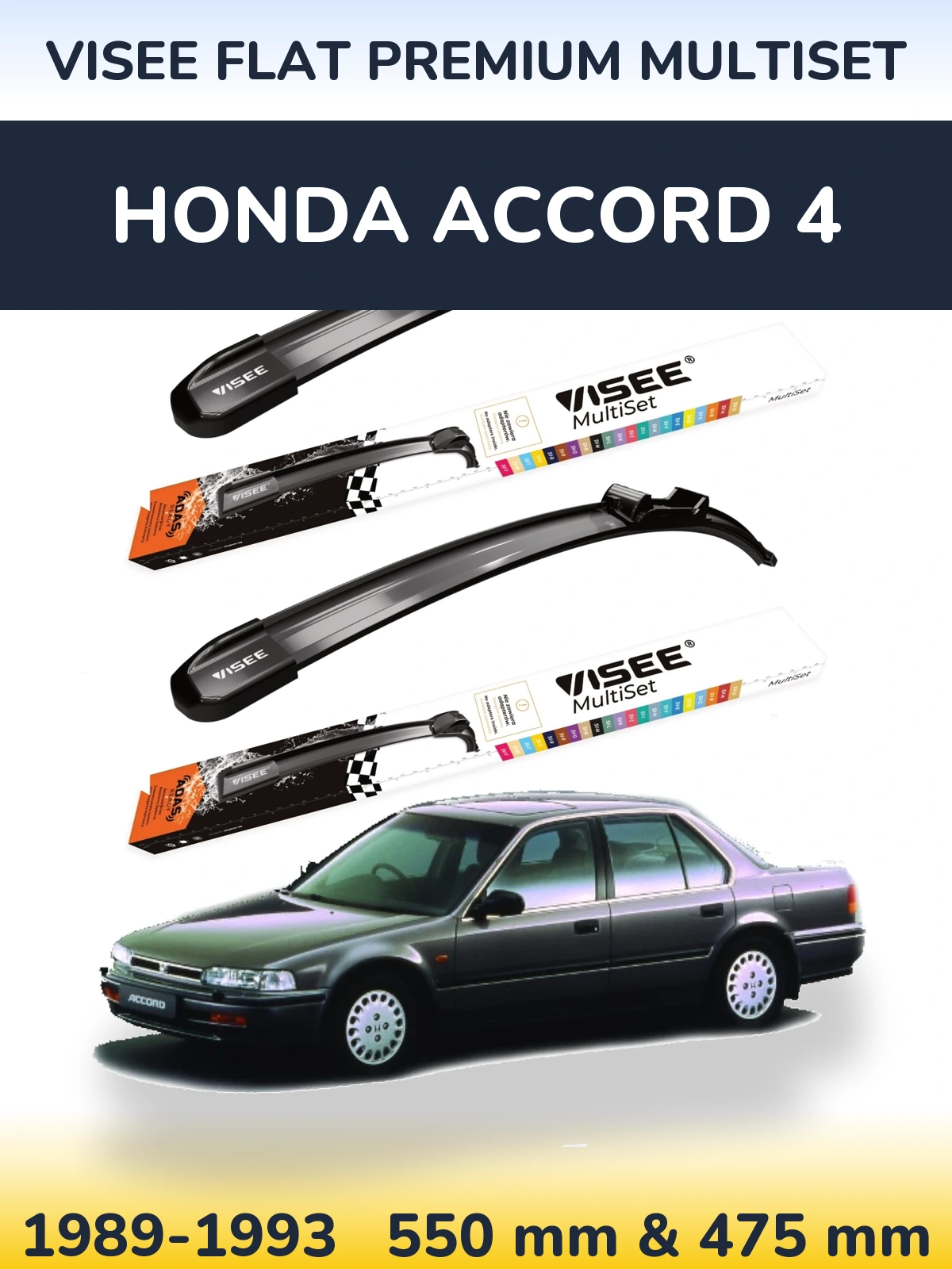 Front wiper blade set VISEE FLAT PREMIUM MultiSet 550 & 475 mm for Honda Accord 4 1989-1993