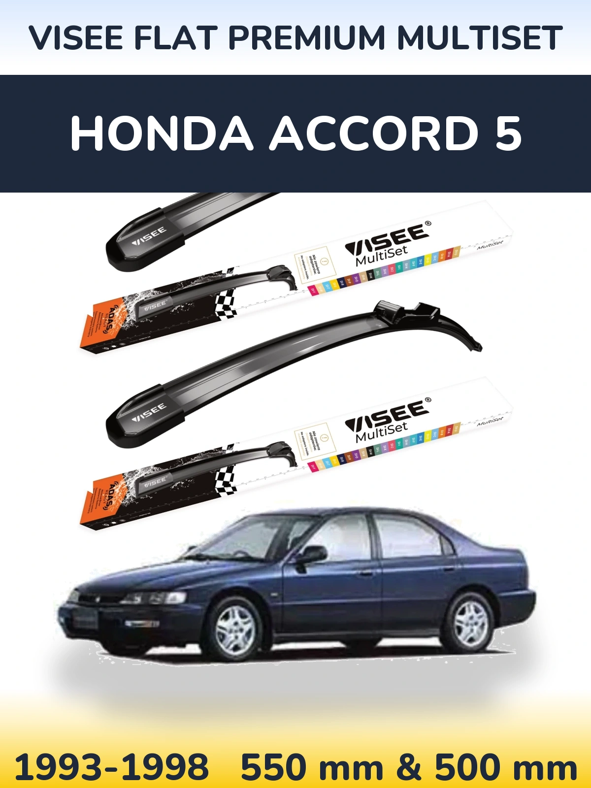 Комплект передних дворников VISEE FLAT PREMIUM MultiSet 550 & 500 мм для Honda Accord 5 1993-1998