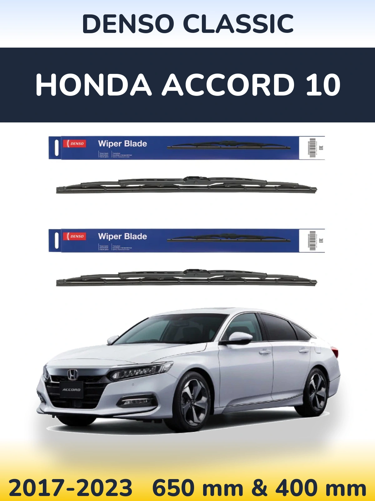 Komplet przednich wycieraczek Denso Classic 650 & 400 mm do Honda Accord 10 2017-2023