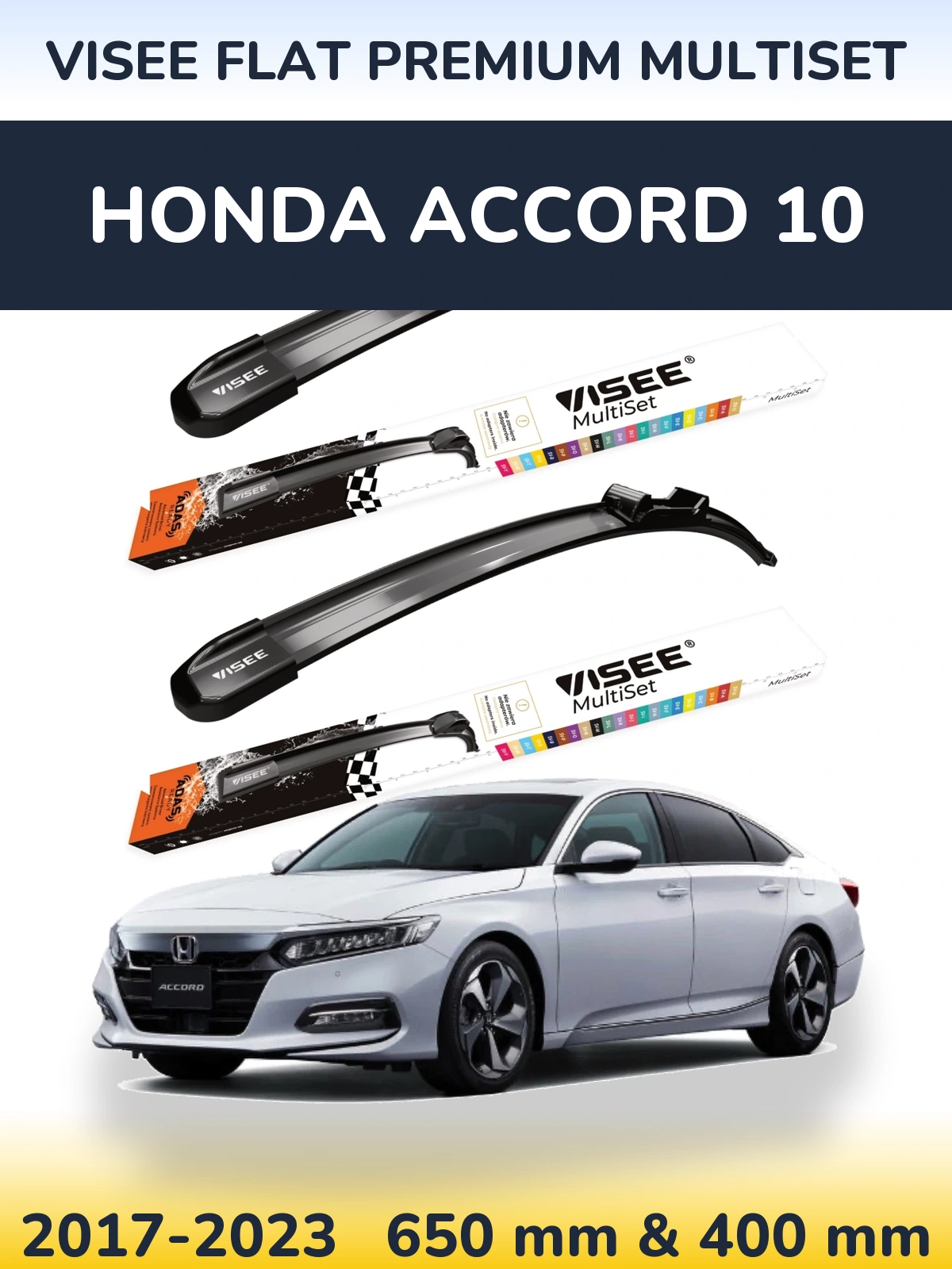 Komplet przednich wycieraczek VISEE FLAT PREMIUM MultiSet 650 & 400 mm do Honda Accord 10 2017-2023
