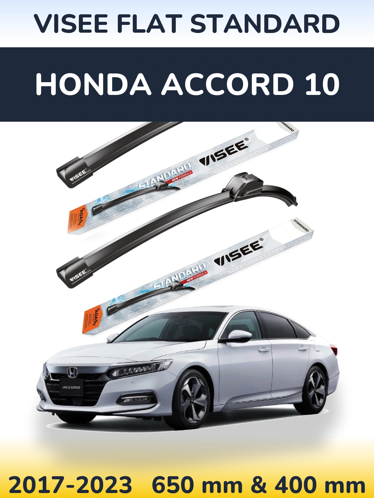 Комплект передних дворников VISEE FLAT STANDARD 650 & 400 мм для Honda Accord 10 2017-2023