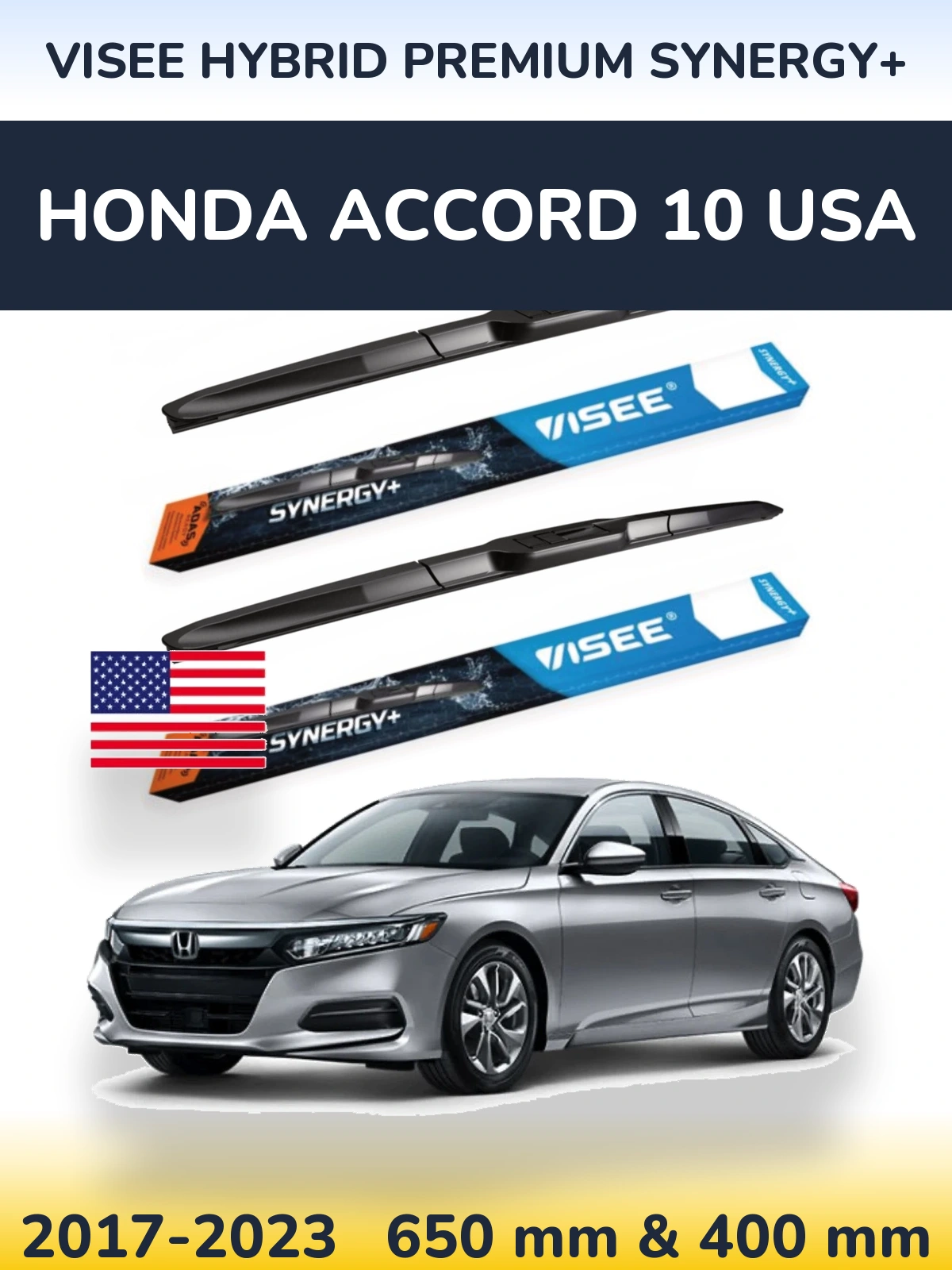 Komplet przednich wycieraczek VISEE HYBRID PREMIUM SYNERGY+ 650 & 400 mm do Honda Accord 10 USA 2017-2023