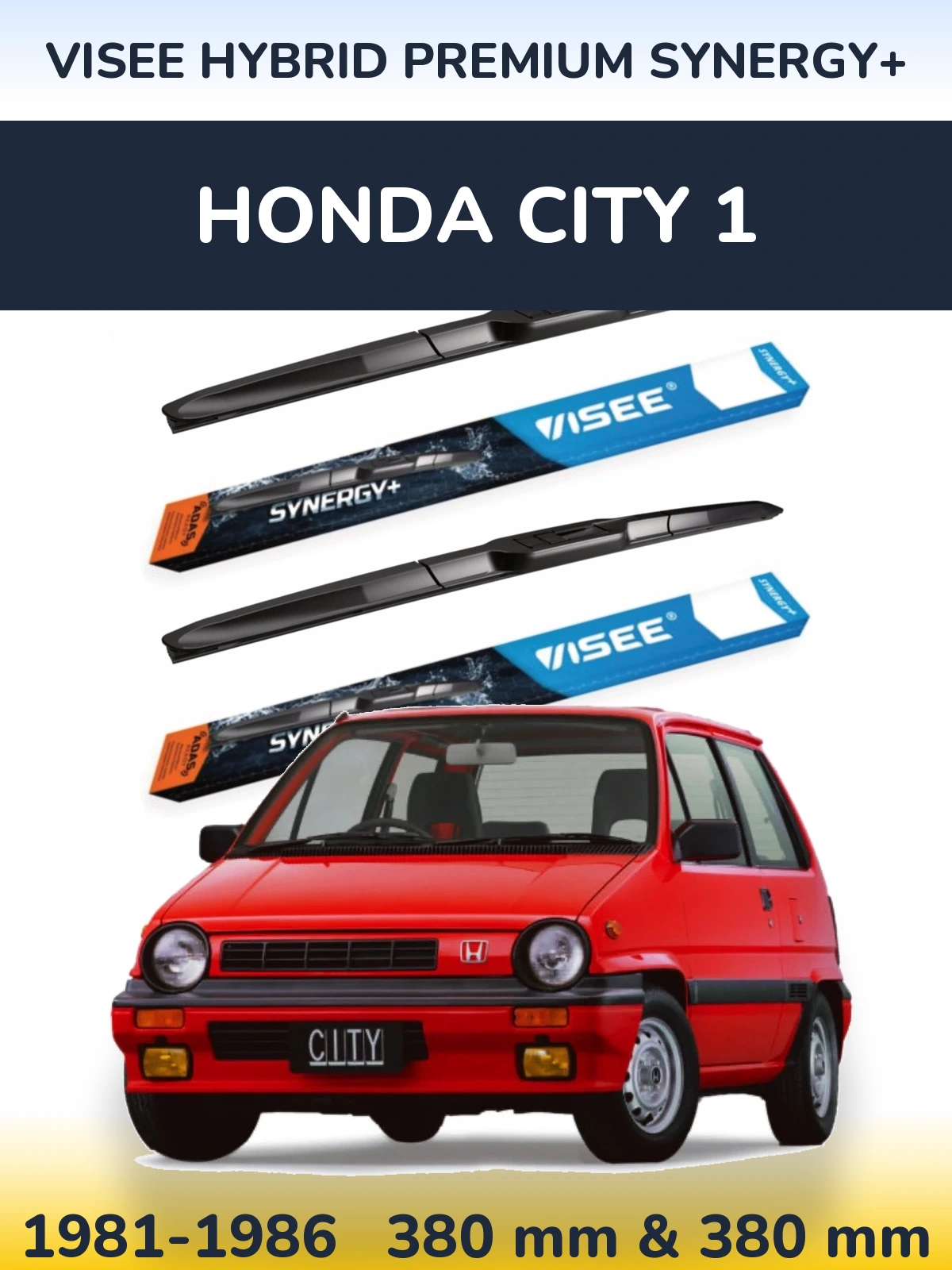 Front wiper blade set VISEE HYBRID PREMIUM SYNERGY+ 380 & 380 mm for Honda City 1 1981-1986