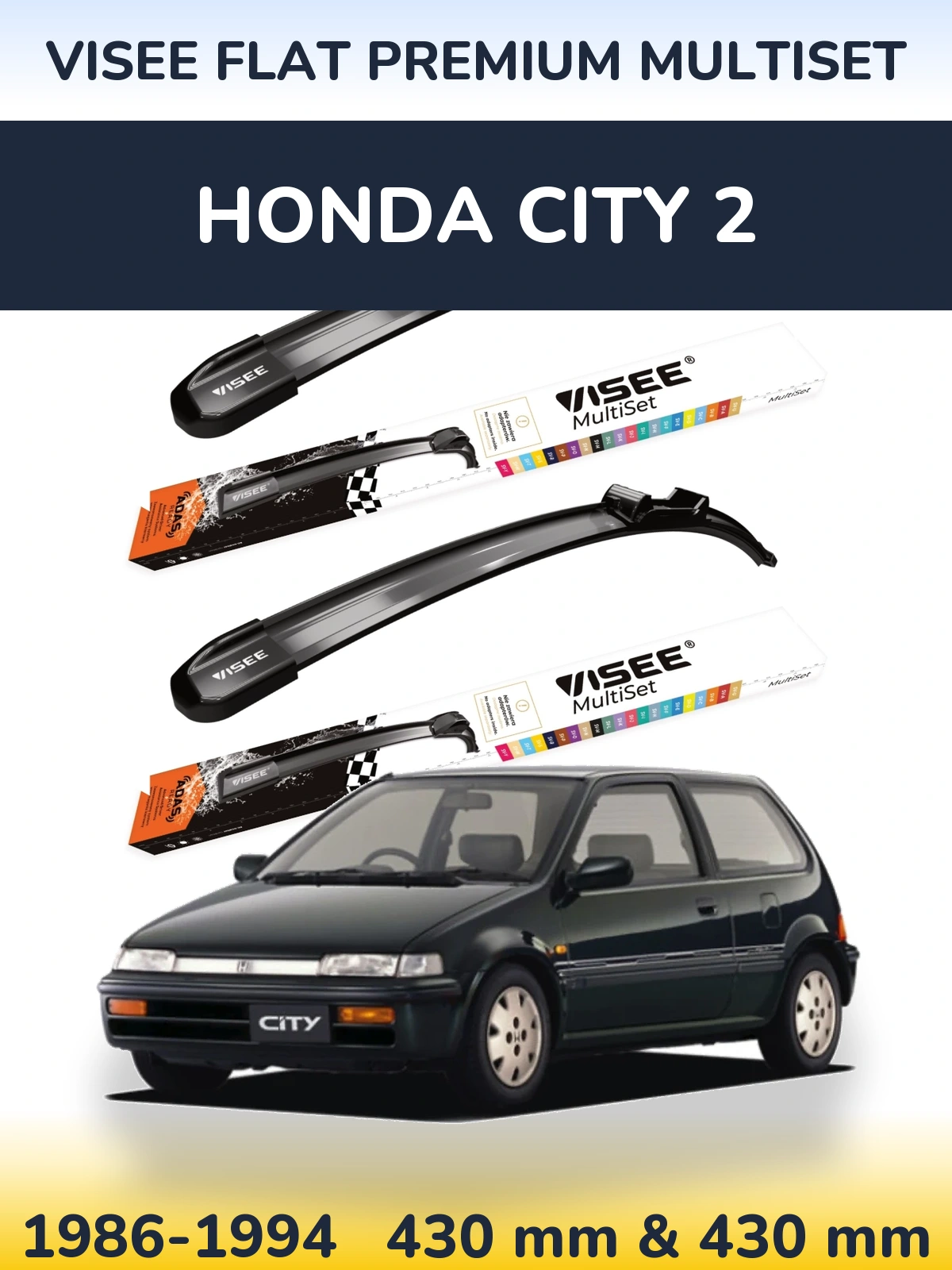 Комплект передних дворников VISEE FLAT PREMIUM MultiSet 430 & 430 мм для Honda City 2 1986-1994