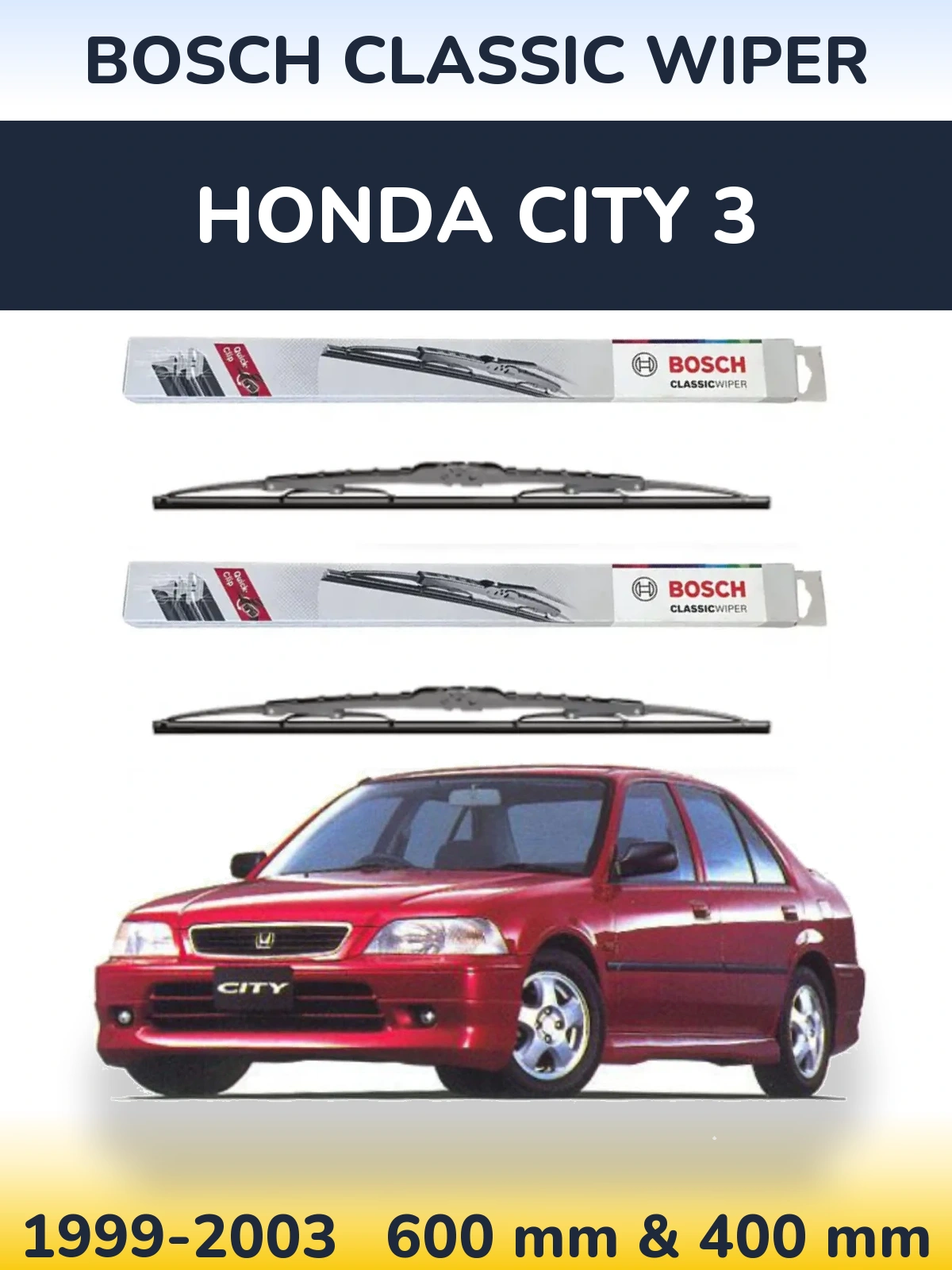 Komplet przednich wycieraczek BOSCH Classic Wiper 600 & 400 mm do Honda City 3 1999-2003