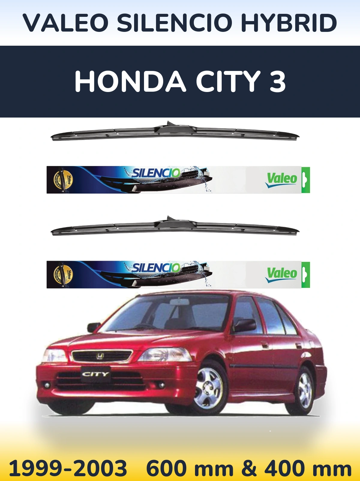 Комплект передних дворников Valeo Silencio Hybrid 600 & 400 мм для Honda City 3 1999-2003