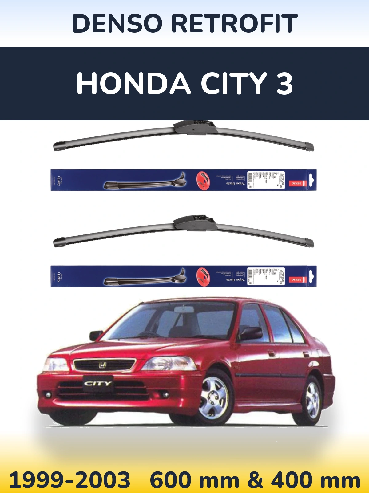 Komplet przednich wycieraczek Denso Retrofit 600 & 400 mm do Honda City 3 1999-2003