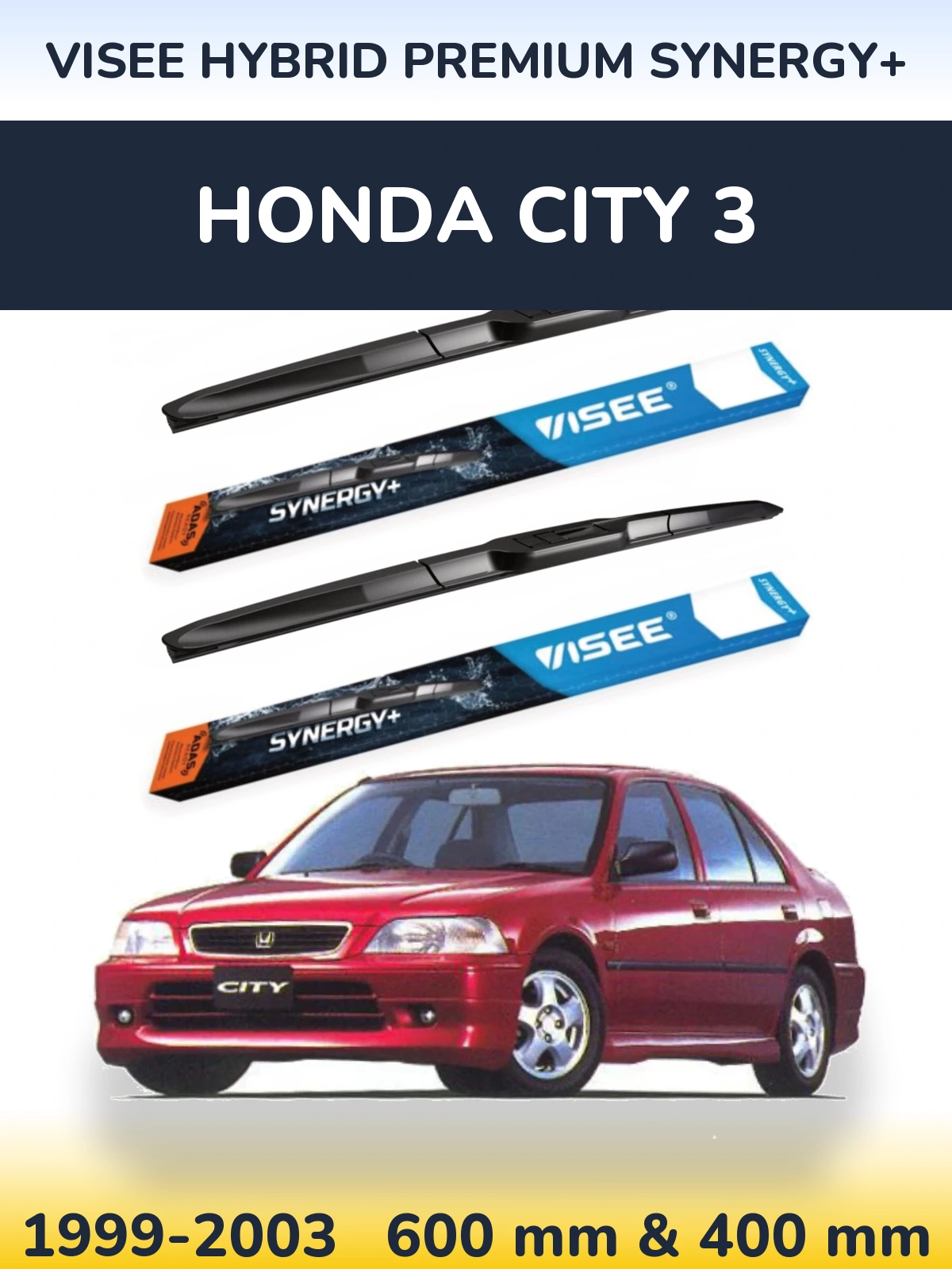 Komplet przednich wycieraczek VISEE HYBRID PREMIUM SYNERGY+ 600 & 400 mm do Honda City 3 1999-2003
