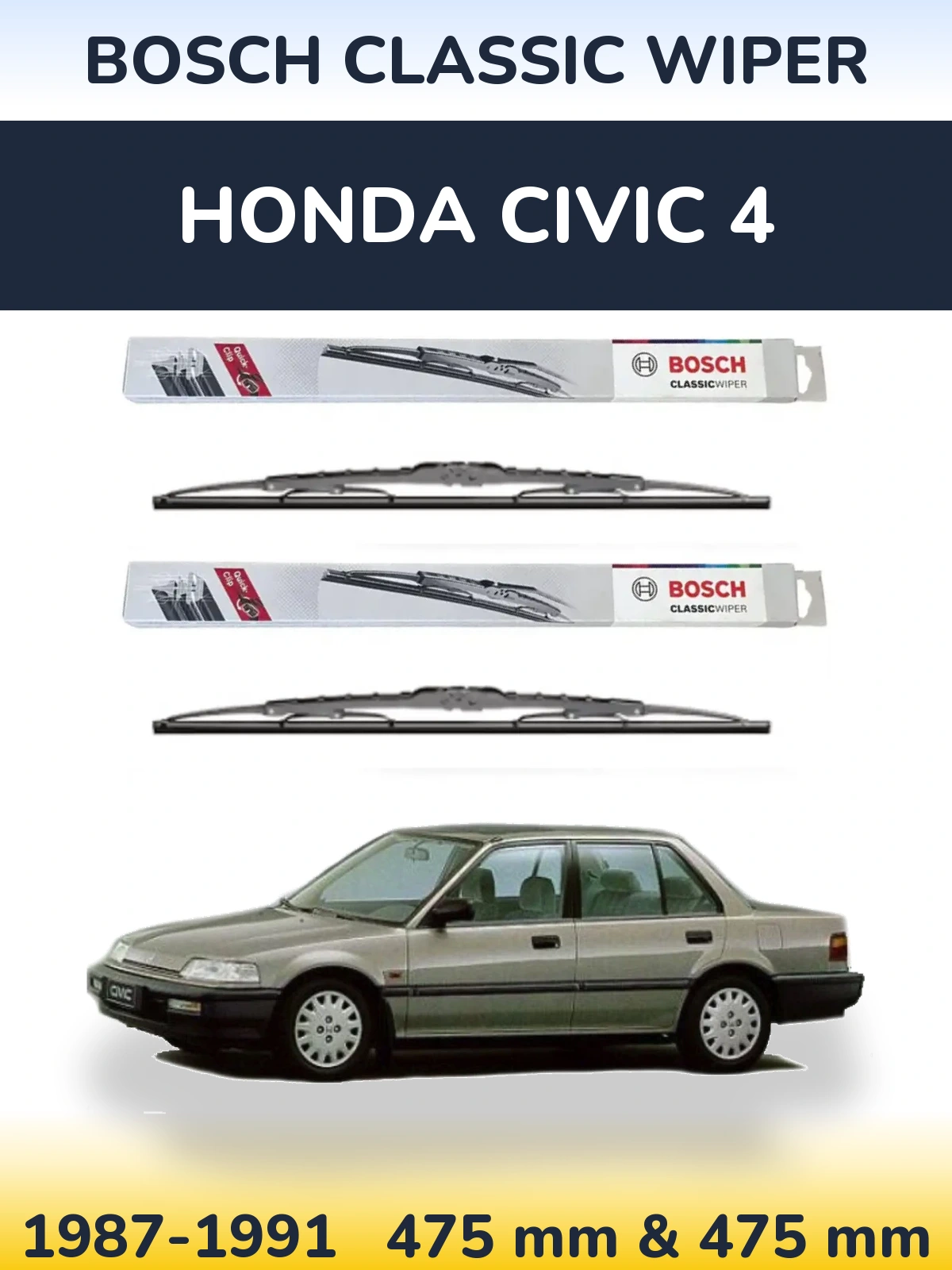 Komplet przednich wycieraczek BOSCH Classic Wiper 475 & 475 mm do Honda Civic 4 1987-1991