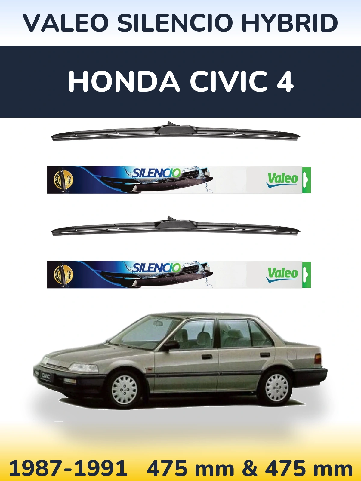 Komplet przednich wycieraczek Valeo Silencio Hybrid 475 & 475 mm do Honda Civic 4 1987-1991