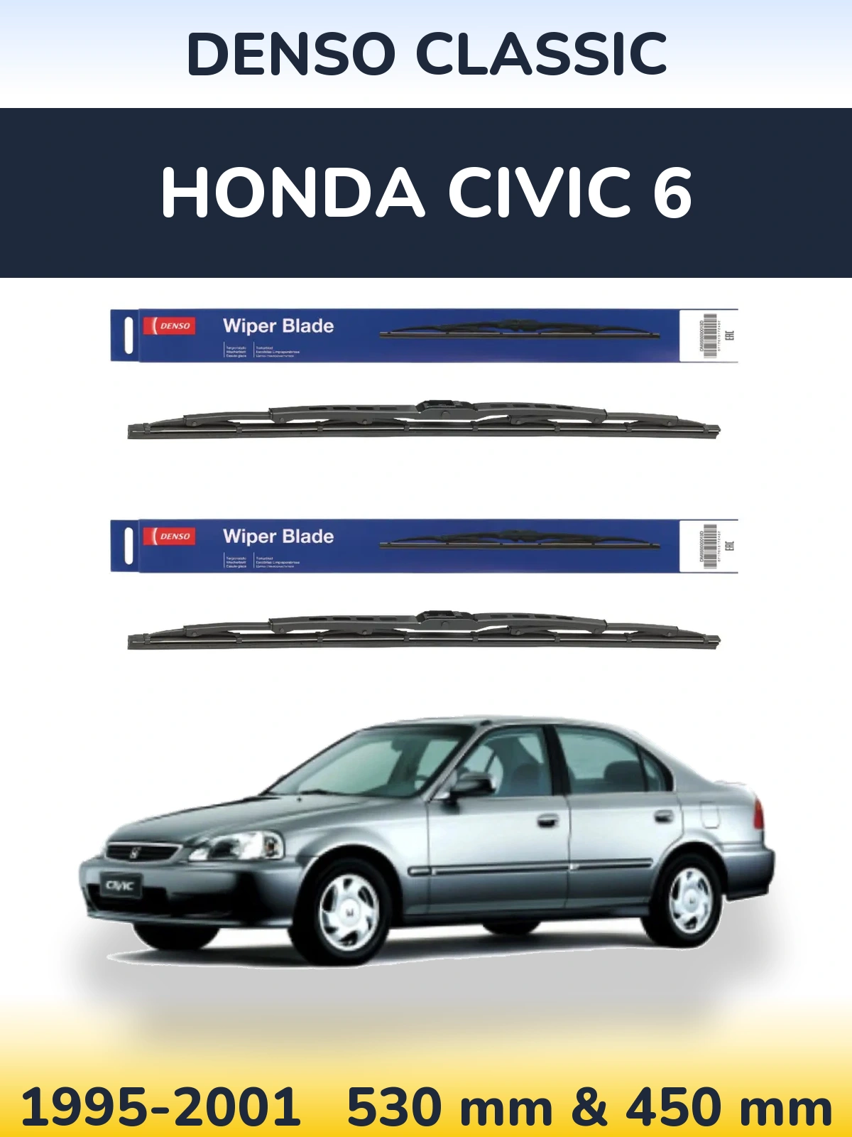 Komplet przednich wycieraczek Denso Classic 530 & 450 mm do Honda Civic 6 1995-2001