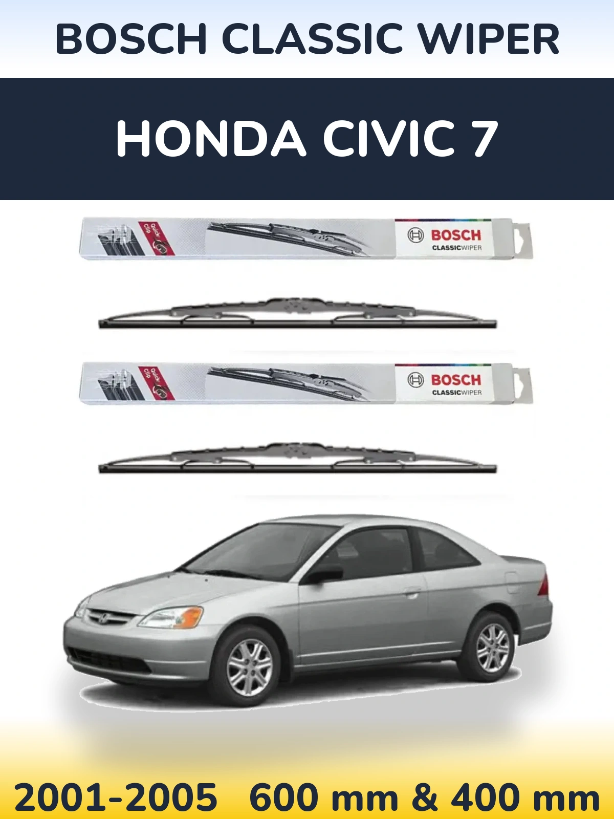 Комплект передних дворников BOSCH Classic Wiper 600 & 400 мм для Honda Civic 7 2001-2005