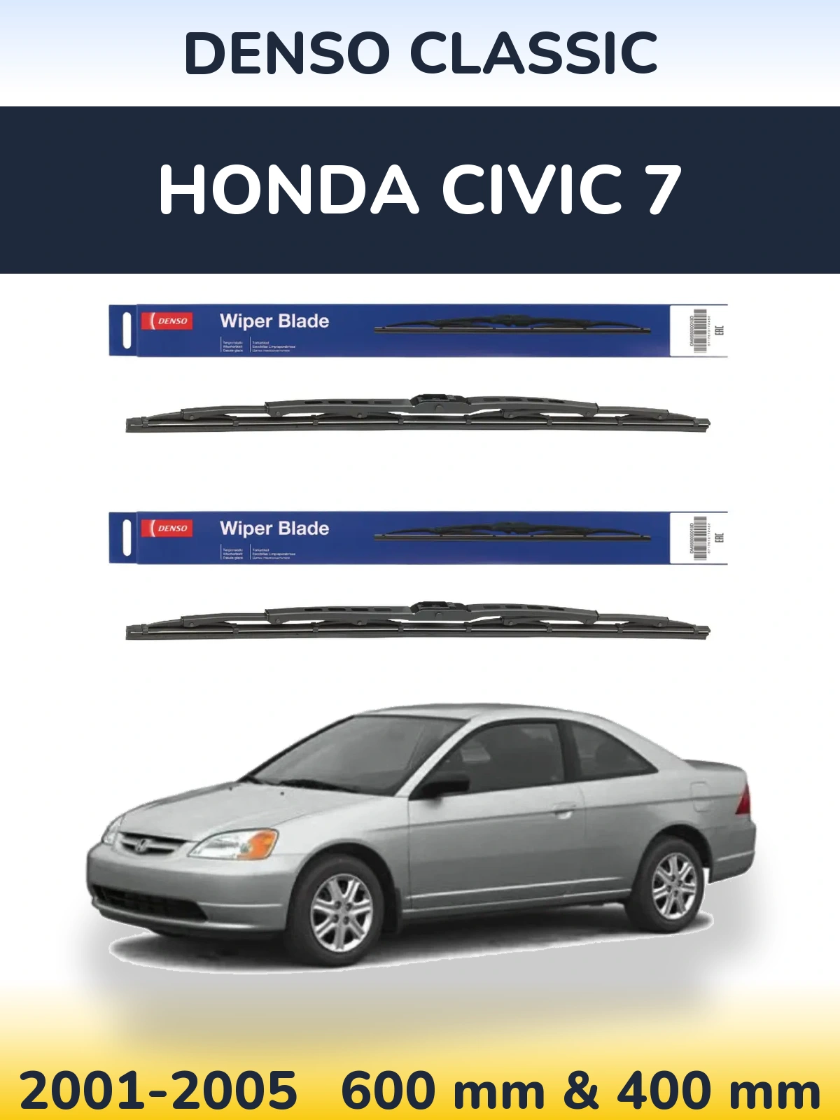Komplet przednich wycieraczek Denso Classic 600 & 400 mm do Honda Civic 7 2001-2005