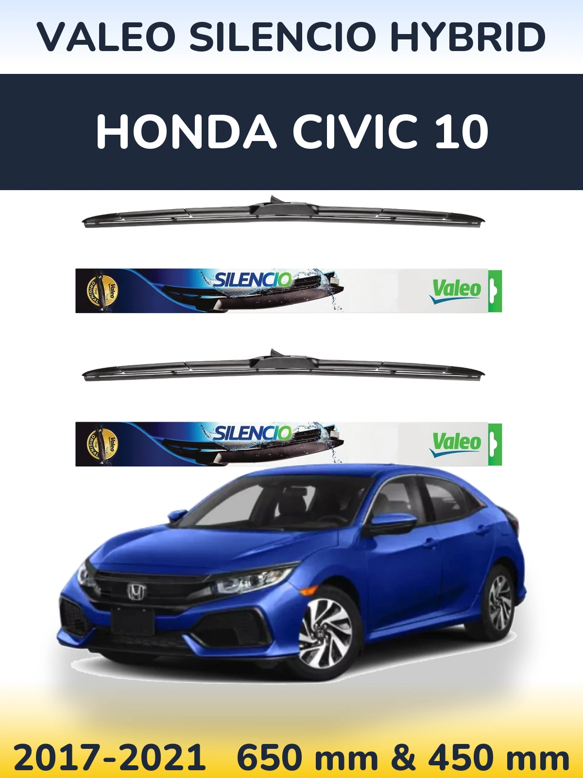 Комплект передних дворников Valeo Silencio Hybrid 650 & 450 мм для Honda Civic 10 2017-2021