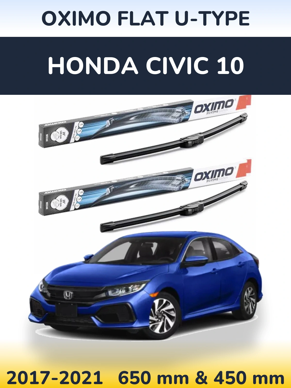 Komplet przednich wycieraczek Oximo Flat U-type 650 & 450 mm do Honda Civic 10 2017-2021